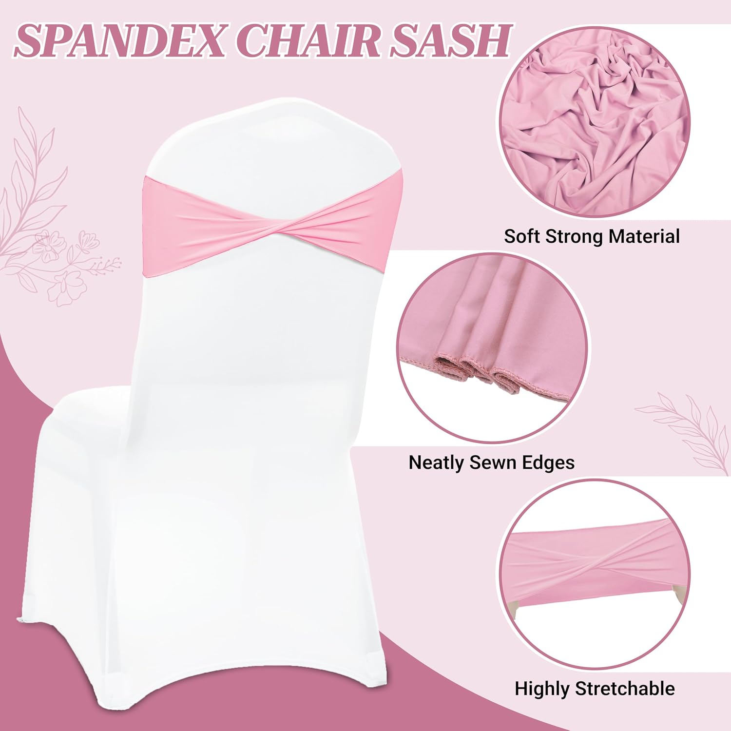 MDS Pack of 25 Spandex Chair Sashes Without Slider Buckles – Pink image 3