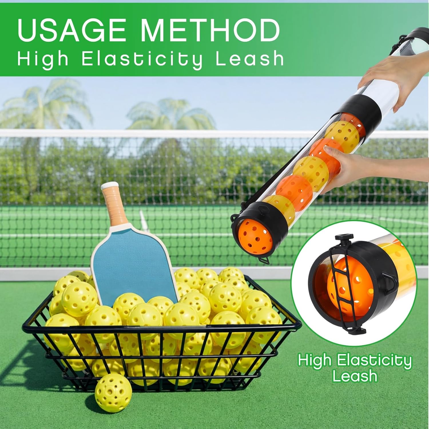 Soulchen 2 Pack Ball Retriever Upper Compatible with Pickleball Tennis Pickup Tube Holds 11/16 Balls with Shoulder Strap Easy Pickup Portable Ball Holder Storage Compatible with Pickleball
