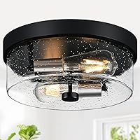 Vista 9 de Lámparas de techo de montaje empotrado, lámpara de techo de latón de 2 luces para granja con pantalla de vidrio sembrado, lámpara de techo