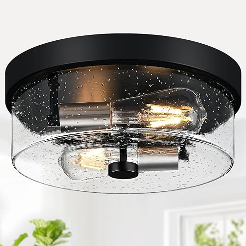 Miniatura 9 de Lámparas de techo de montaje empotrado, lámpara de techo de latón de 2 luces para granja con pantalla de vidrio sembrado, lámpara de techo de