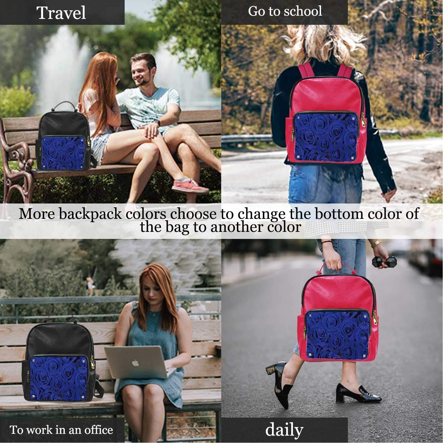 Blue Roses as Background,Leather Sports Bag Tote ?for Women 15IN