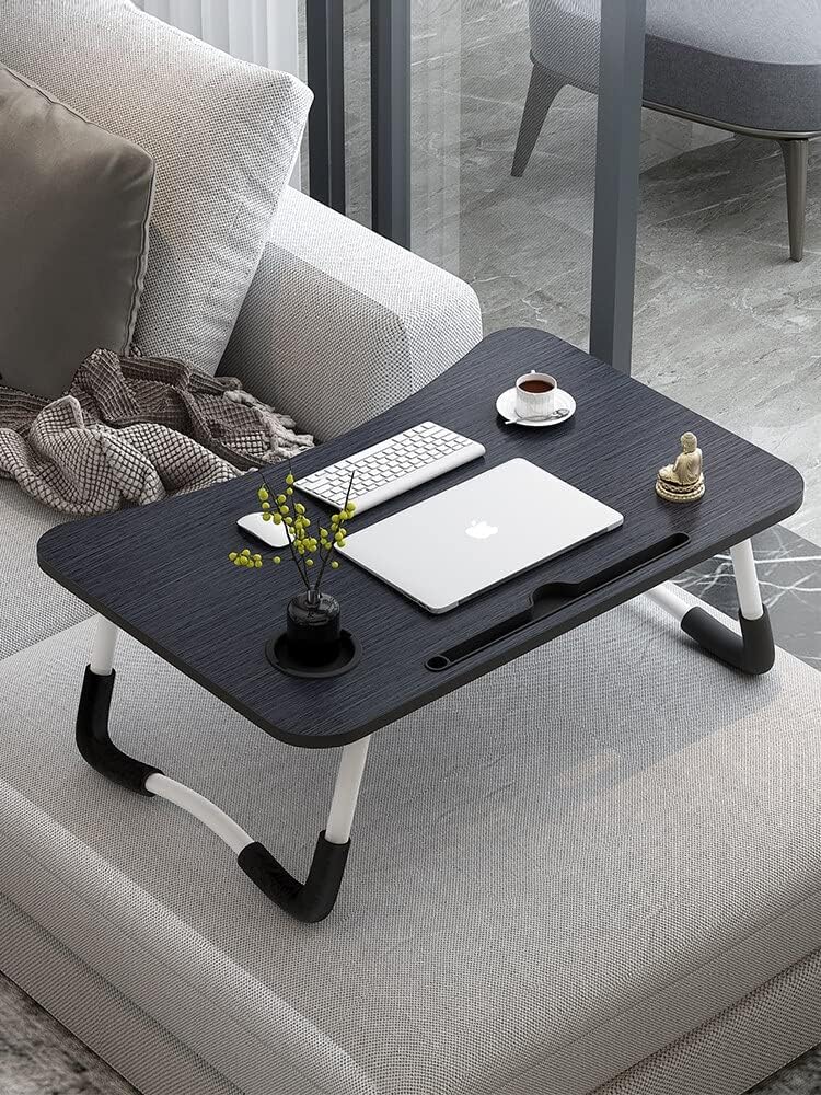 Laptop Desk Folding Bed Table with iPad and Cup Holder Adjustable Lap Tray Notebook - Black