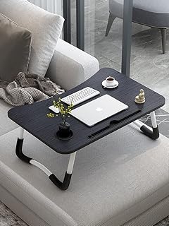 Laptop Desk Folding Bed Table with iPad and Cup Holder Adjustable Lap Tray Notebook - Black