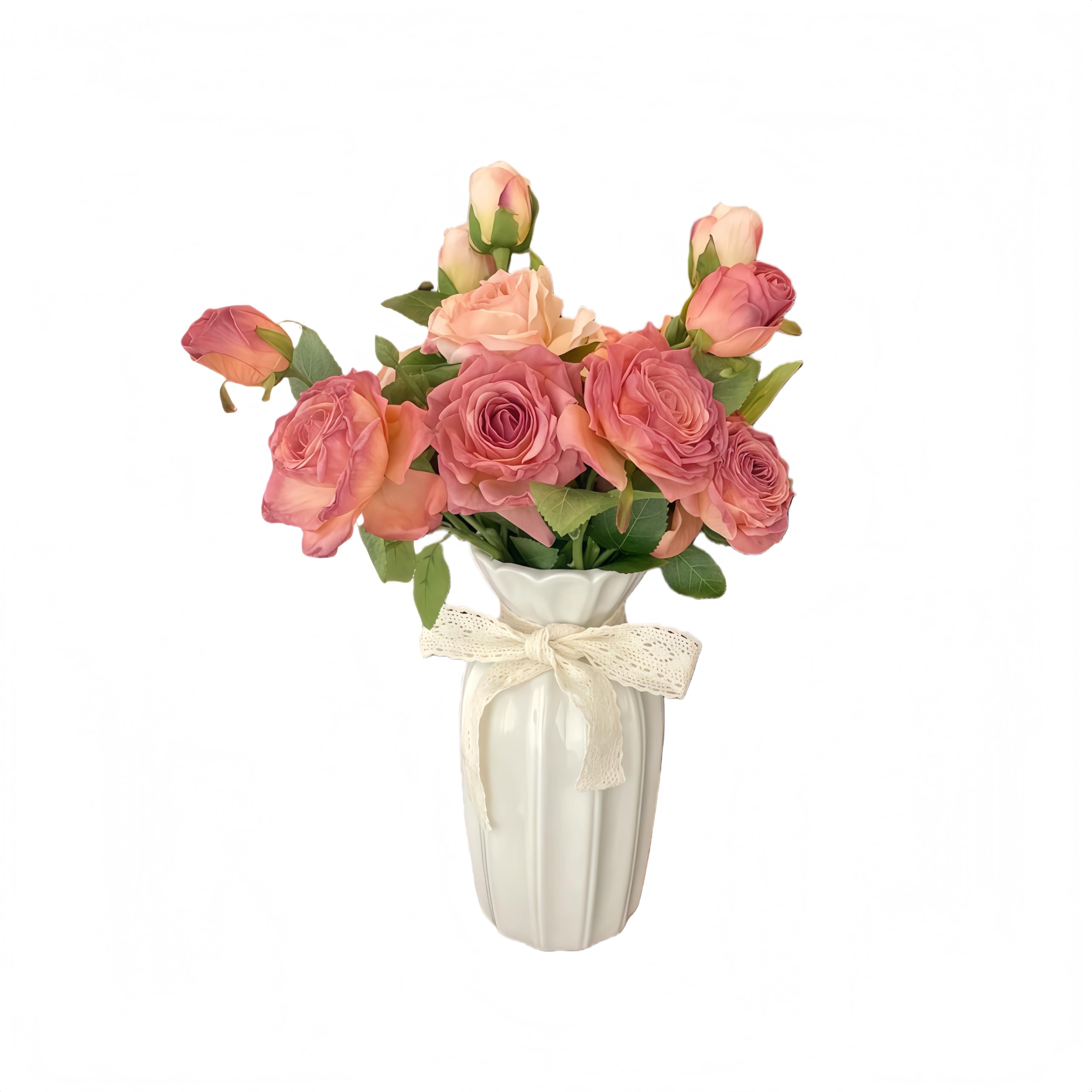 Rose en simulation avec vase en céramique blanc pour fête et mariage