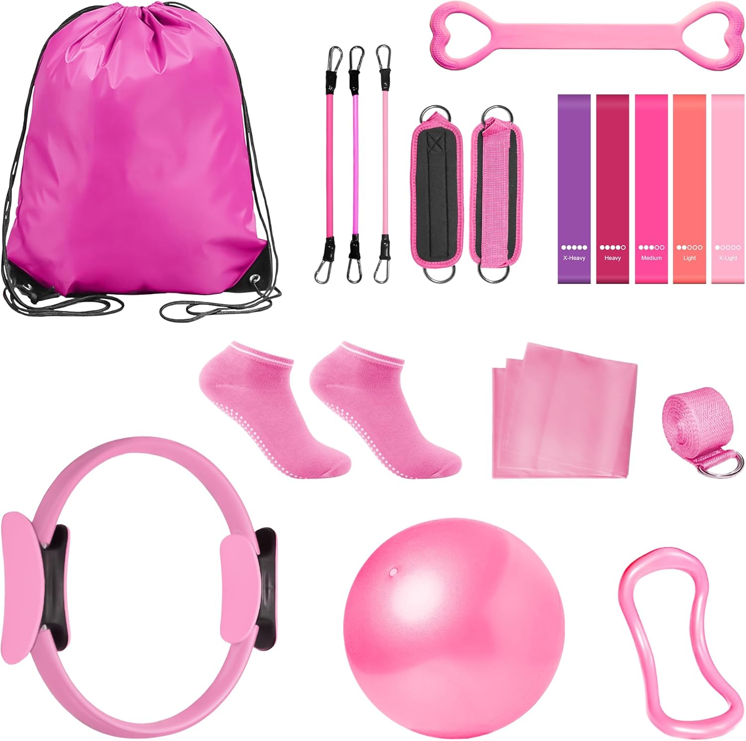 Kit Esencial de Pilates en Casa de 18 Piezas para Mujeres - Rosa
