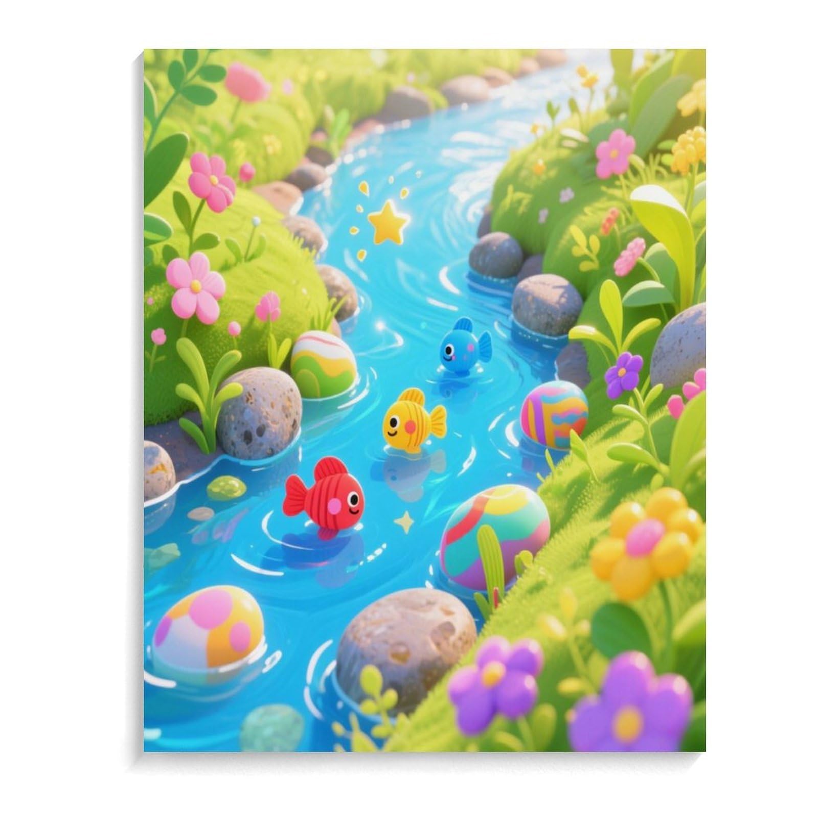 KOAYUBFC Creek Pebbles Zestaw do malowania po numerach, dla dorosłych, początkujących, dorosłych, do malowania według numerów, na płótnie, DIY, akrylowe farby olejne, z pędzlami, na prezent, dekoracja