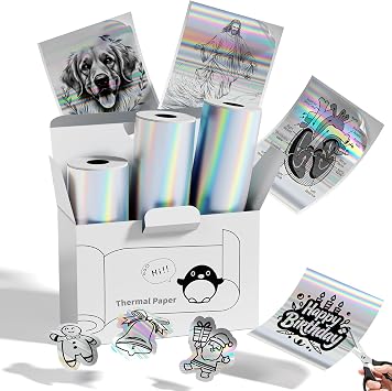 Memoking T02 Sticker Paper Holographic Silver Compatible with T02/M02/Q02E/T02 Pro/D20/D21 Print Pods Mini Printer Thermal Sticky Labels 50mmx3.5m for Journal Photo Texts Study Notes Sticker, 3 Rolls