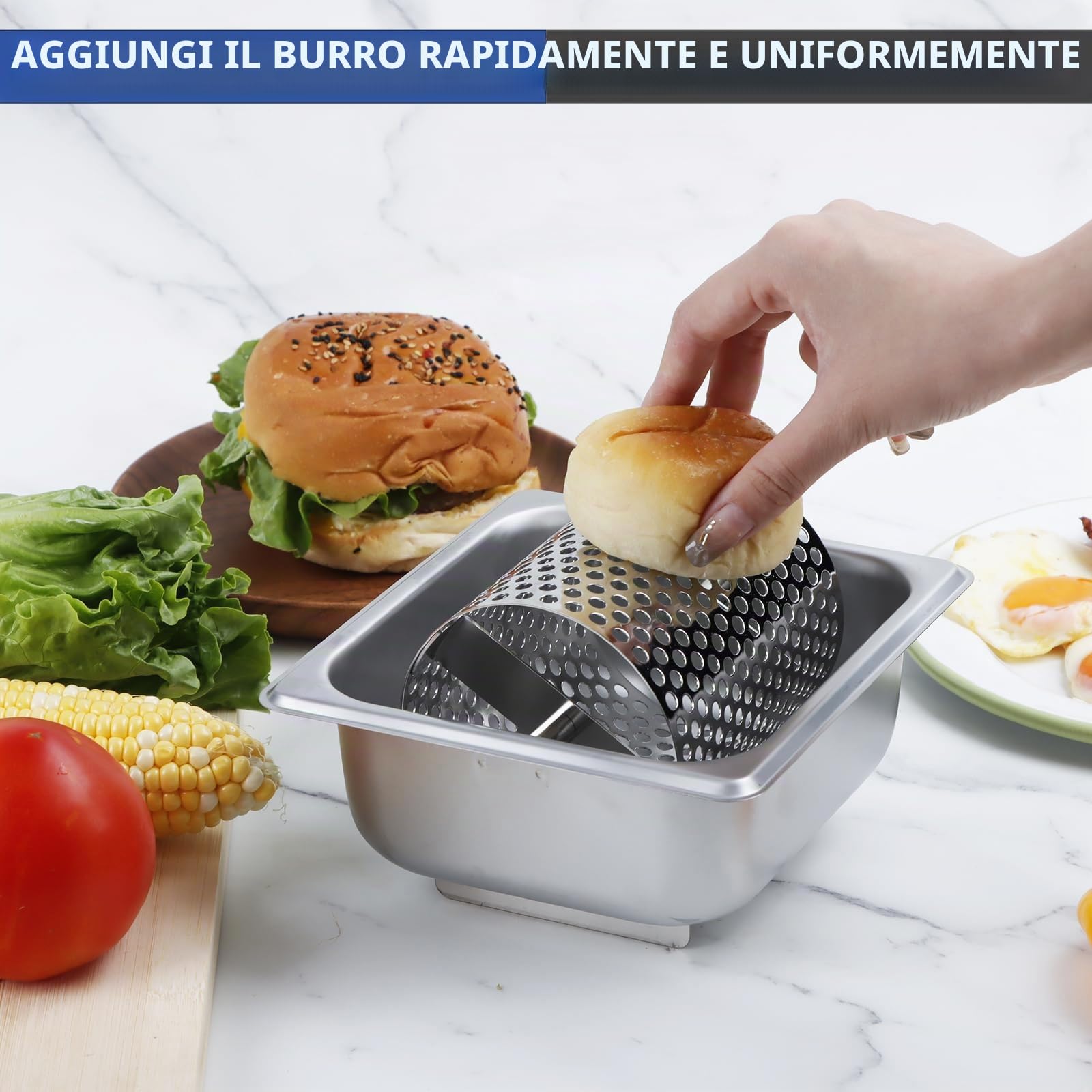 Burro, Burro, Burger, Spargitore per burro in acciaio inox, durevole distributore di burro, strumento per burro, dispenser per pane toast, contiene 1000 gomitoli