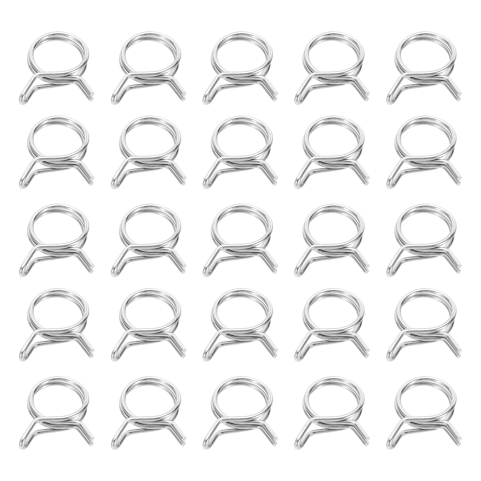 sourcing map Double Wire Fuel Line Hose Clips 26mm ID 26-30mm OD, 25Pcs Stainless Steel Tubing Spring Clips Clamps Assortment for Air Hose Tube Water Pipe Motorcycle Scooter ATV, Silver
