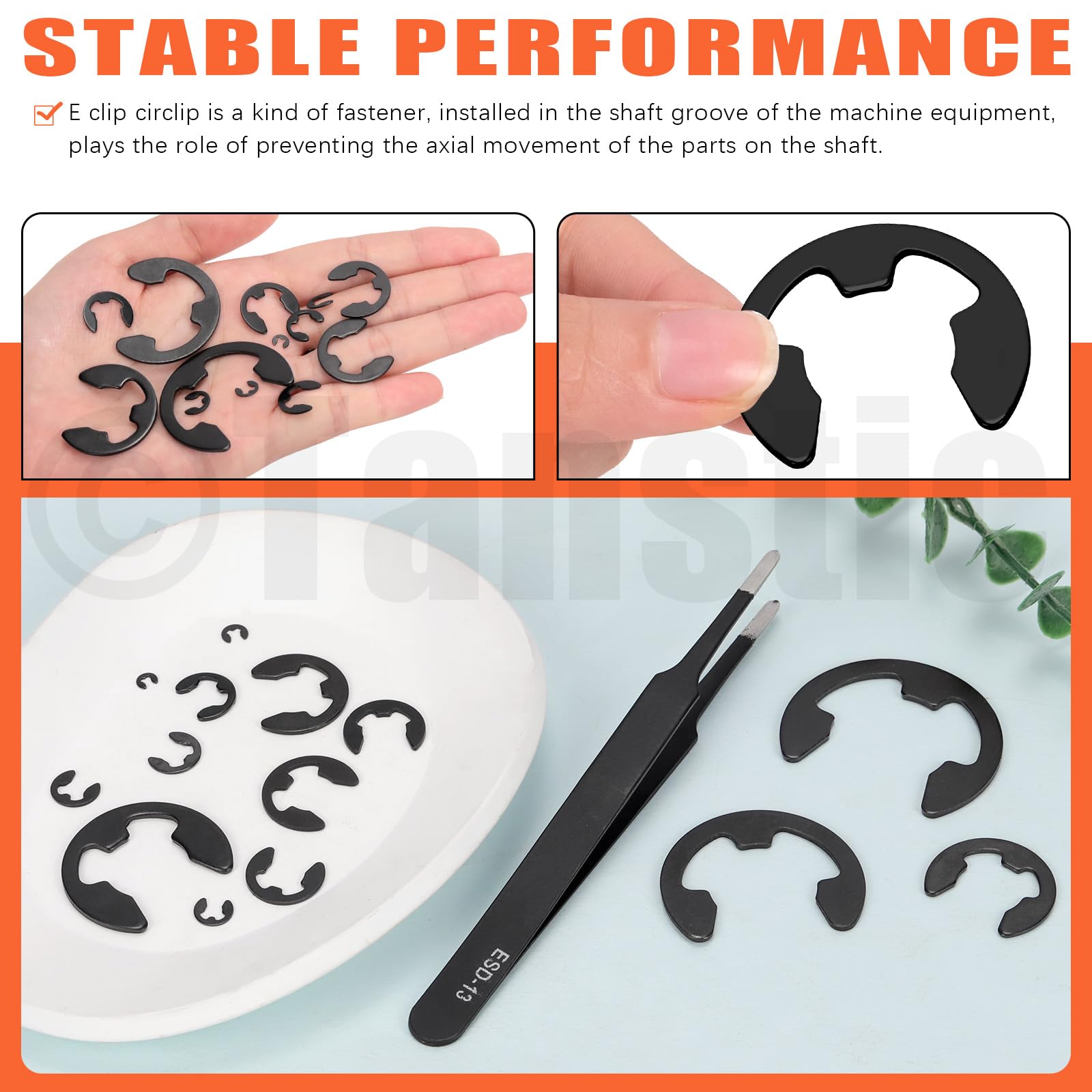 Tanstic 210Pcs 14 Sizes E-Clip External Retaining Ring E Clip Assortment Steel E-Clip for Bearings, Gears, Shafts(M1.5 M2 M3 M4 M5 M6 M7 M8 M9 M10 M12 M15 M19 M22) - Image 4
