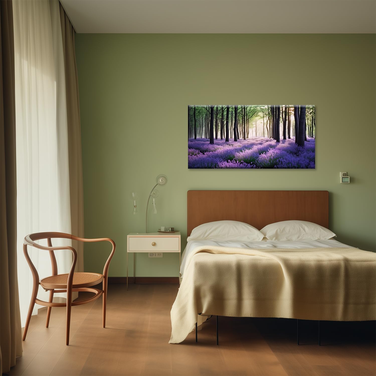 MODOJOART Lavender Field Canvas Wall Art, Purple Lavender Field in Forest Painting Print Modern Nature Landscape Poster Picture for Bedroom Dining Room Decor(Artwork-03, 16"x8")