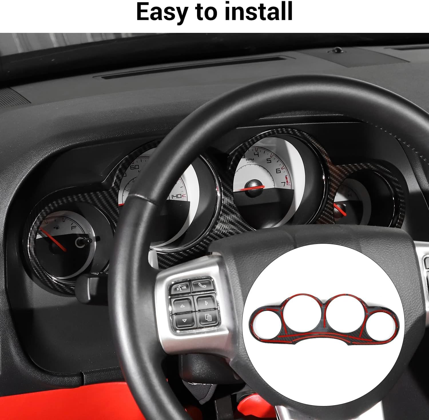 Linskip Carbon Fiber Dashboard Trim Fit for 2010-2014 Dodge Challenger, Dash Instrument Frame Cover for Dodge Challenger Interior Accessories(Black)