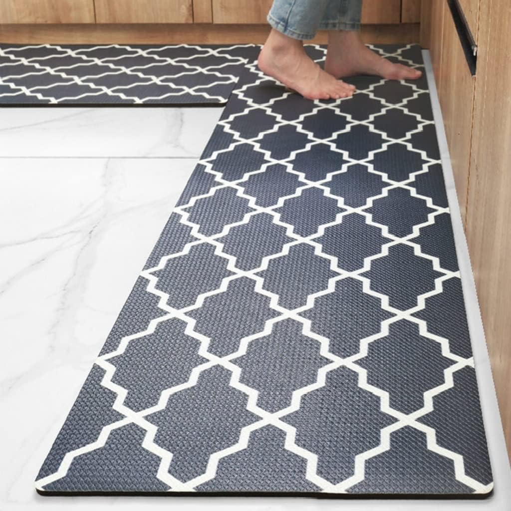 Kitchen Mat Geometric Pattern Leather Mats for Anti-Fatigue Proof and Oil-Proof Rugs