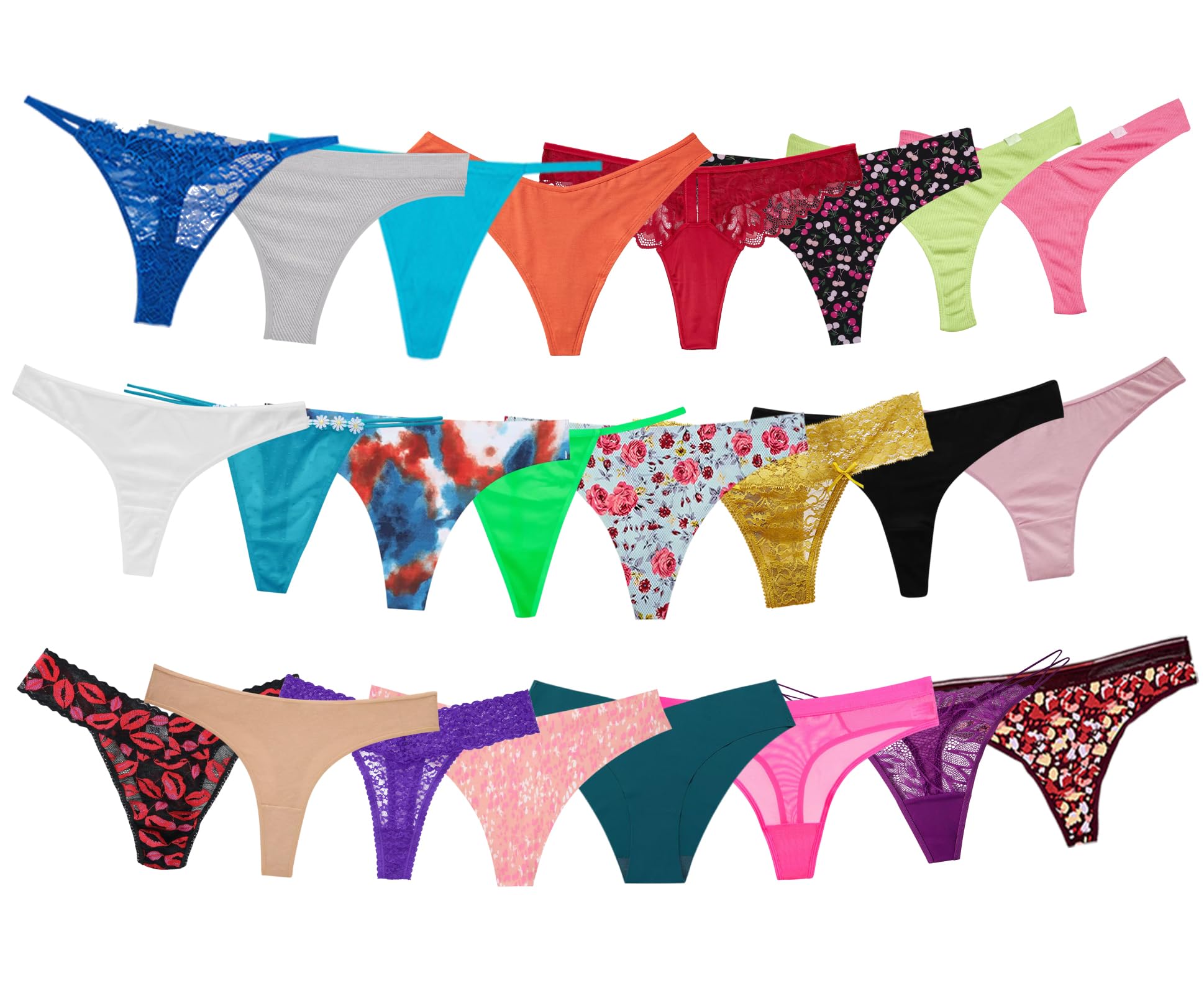 Generic6 Pcs Assorted Sexy T-back Thongs for Women - Multipack of Cotton and G-String women's thongs