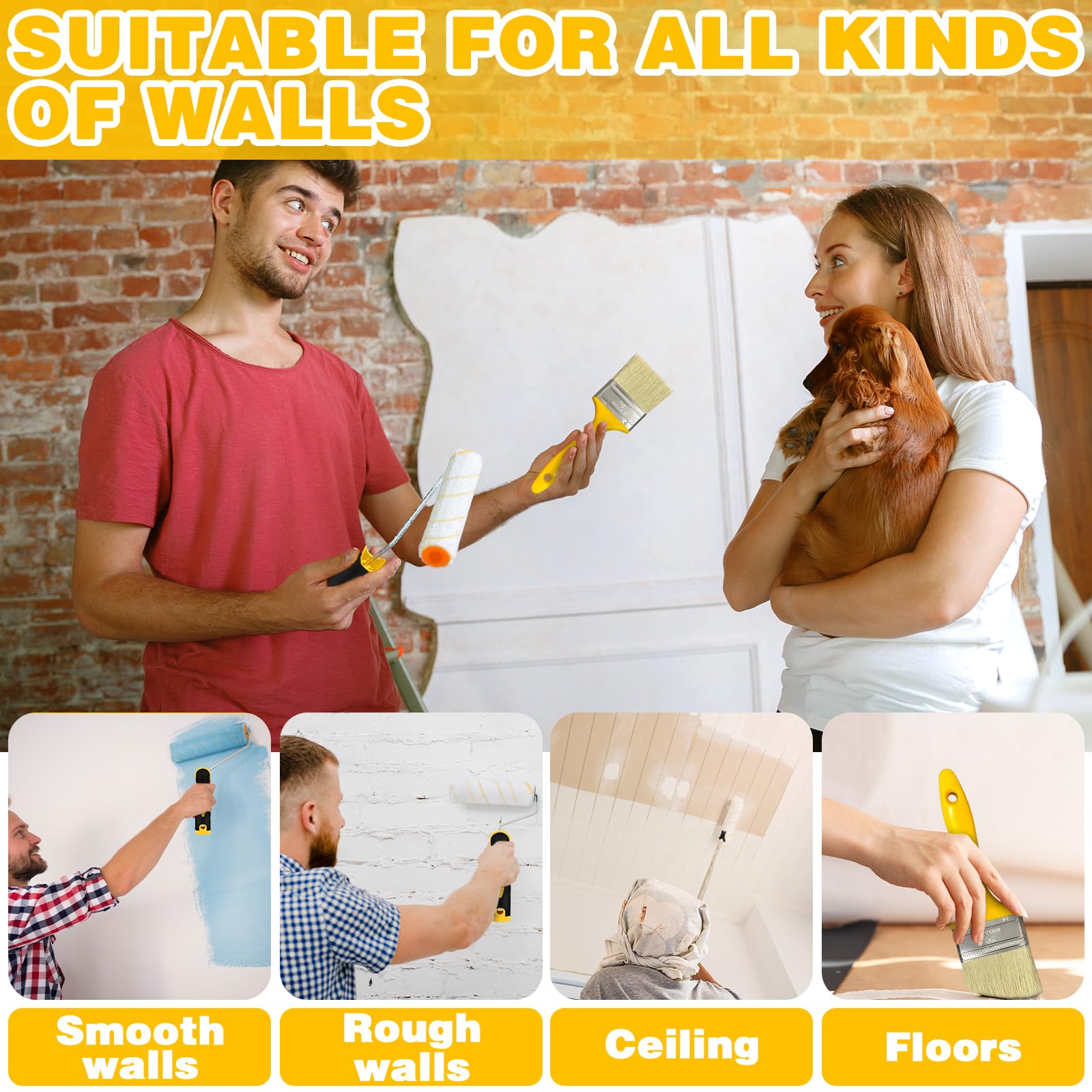 BBLTIFF 12pcs Kit Rodillo para Pintar Paredes, Kit Pintar Pared Kits de Herramientas de Pintura para Todo Tipo de Superficies y Pinturas Pelo Medio con Bandeja Mango Ergonómico para La Decoración - 5