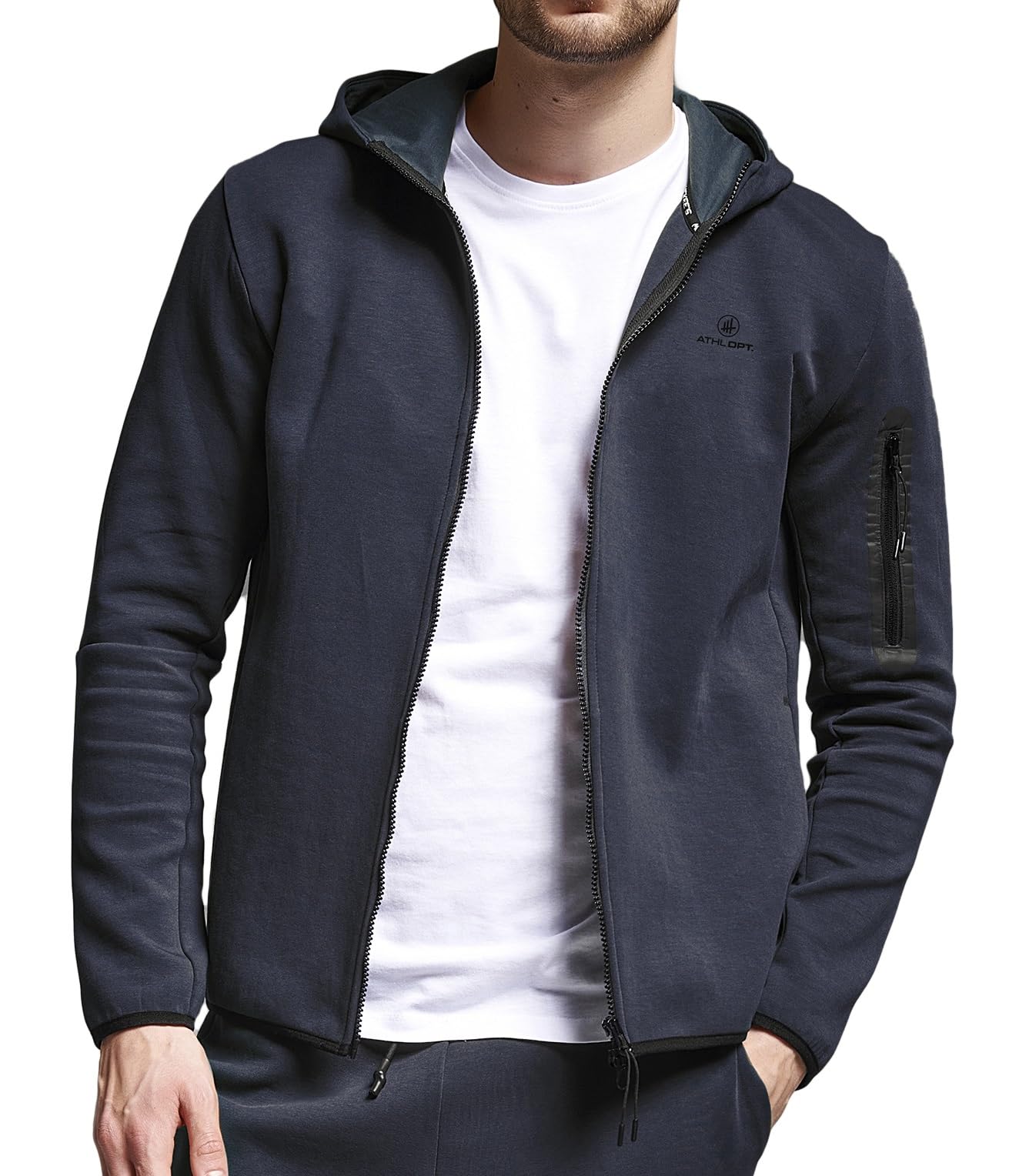 Nowoczesny męski dres treningowy, zestaw sportowy, bluza z kapturem i spodnie do joggingu z mankietami
