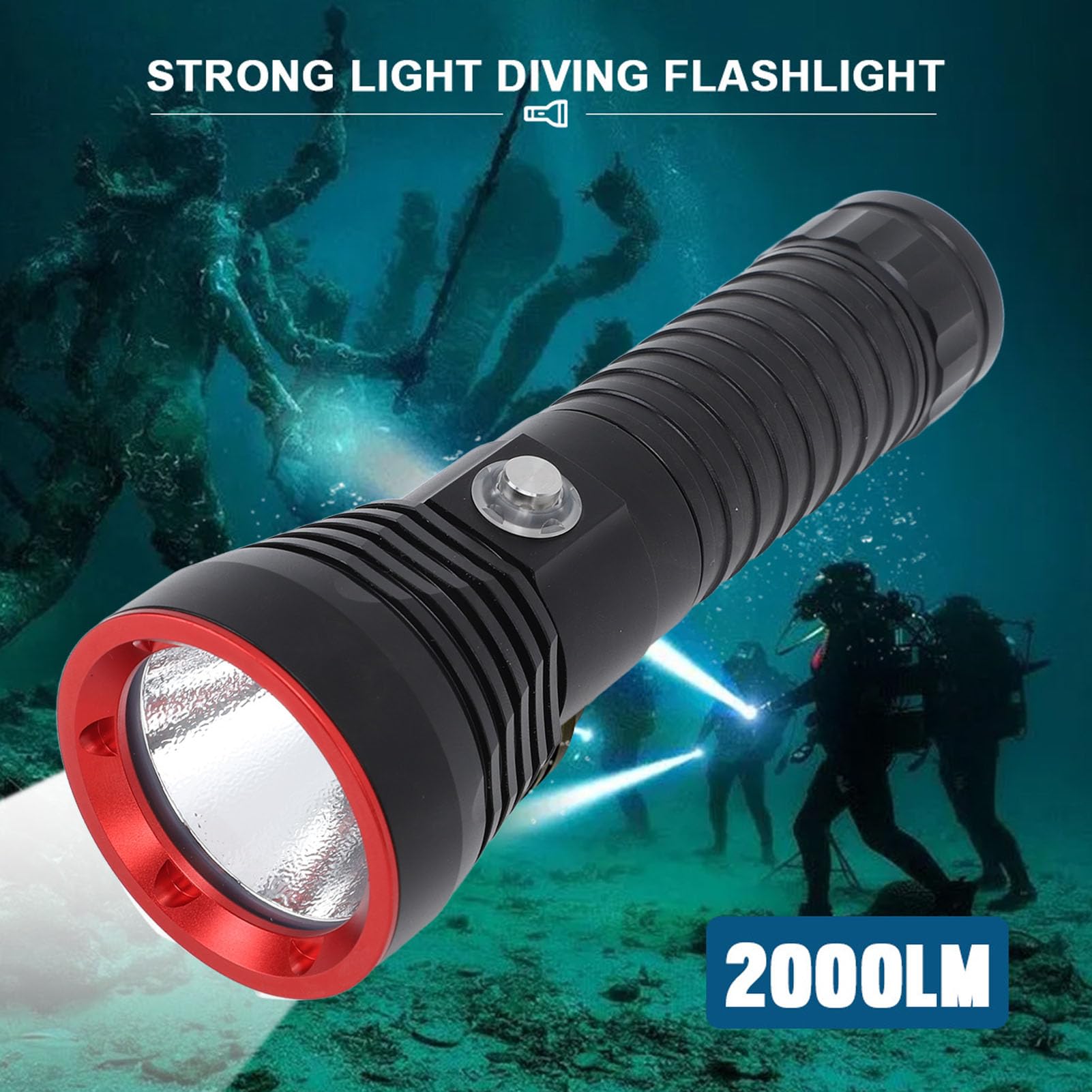 Torcia Subacquea, Torcia Sommergibile Impermeabile, Torcia Subacquea a LED 5000k 2000LM IPX8 Torcia Subacquea Professionale Subacquea 100 M
