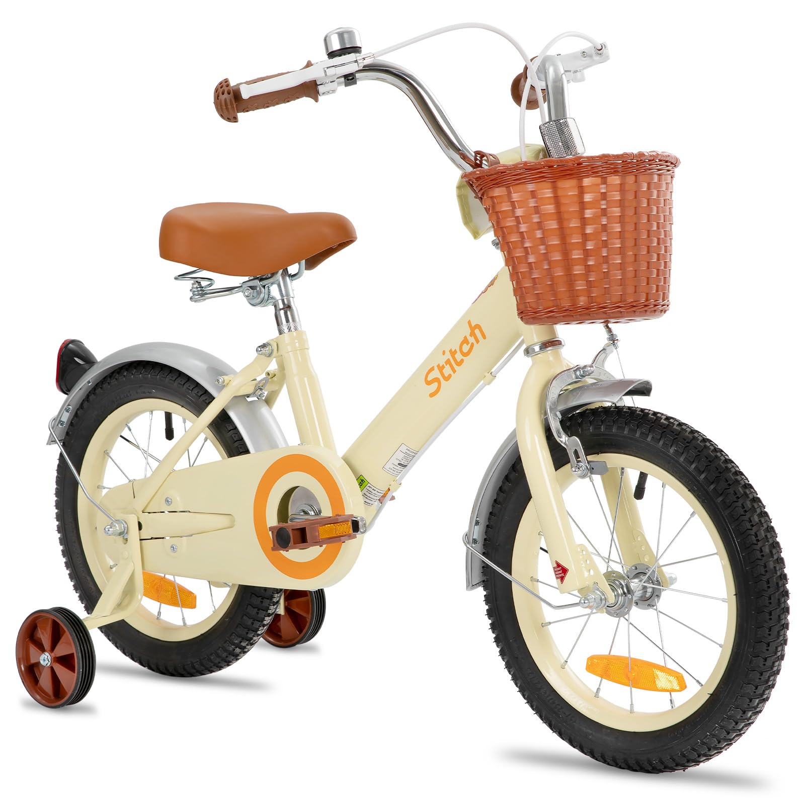 STITCH Bicicleta Infantil 14/16 Pulgadas Rosa/Beige para Niñas y Niños de 3, 4, 5, 6 y 7 Años Kids Bike con Cesta Delantera y Ruedas de Apoyo…
