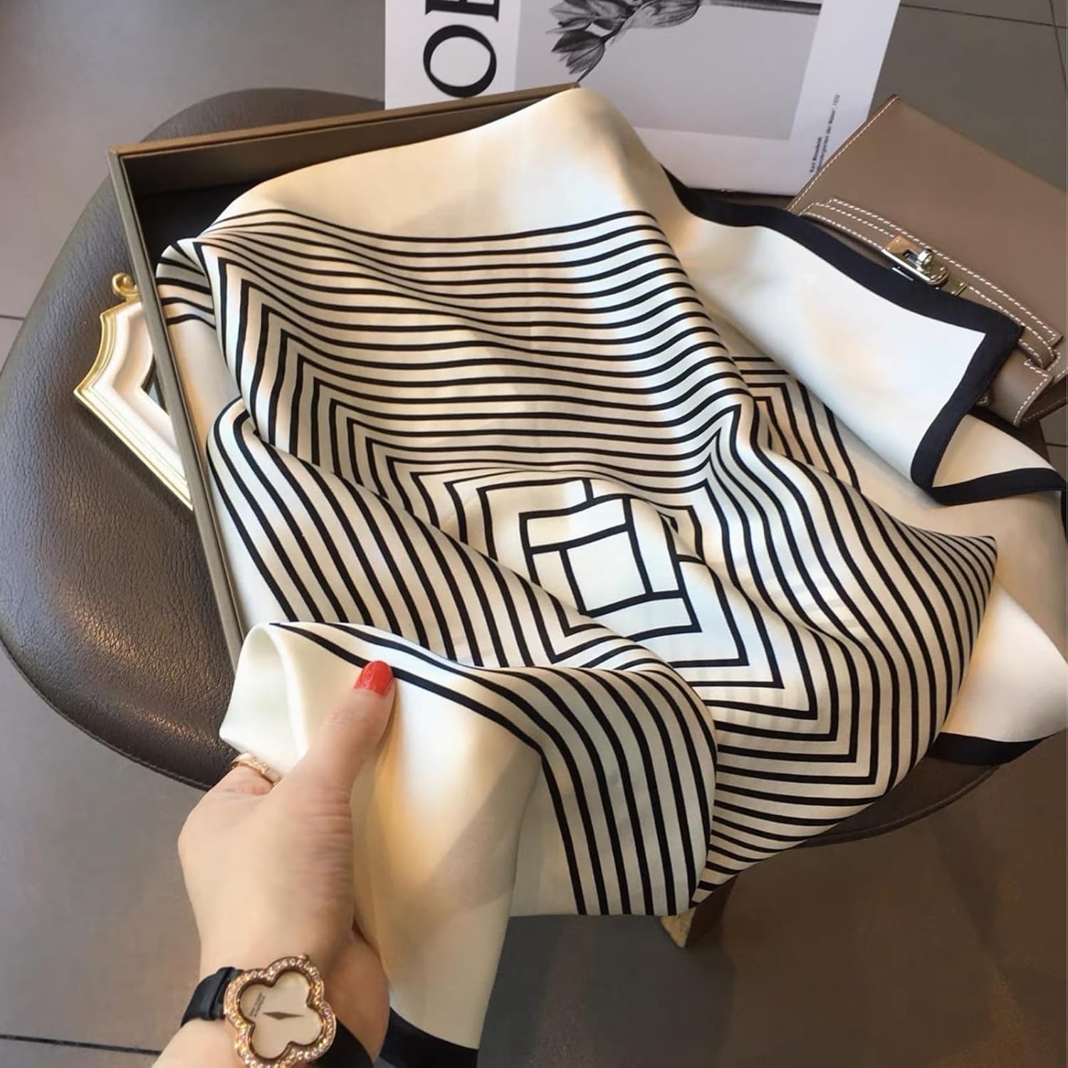 PoeticEHome 100% Pure Mulberry Silk Square Scarf 27"x27" Women Neckerchief Headscarf Gift Packed - Image 2