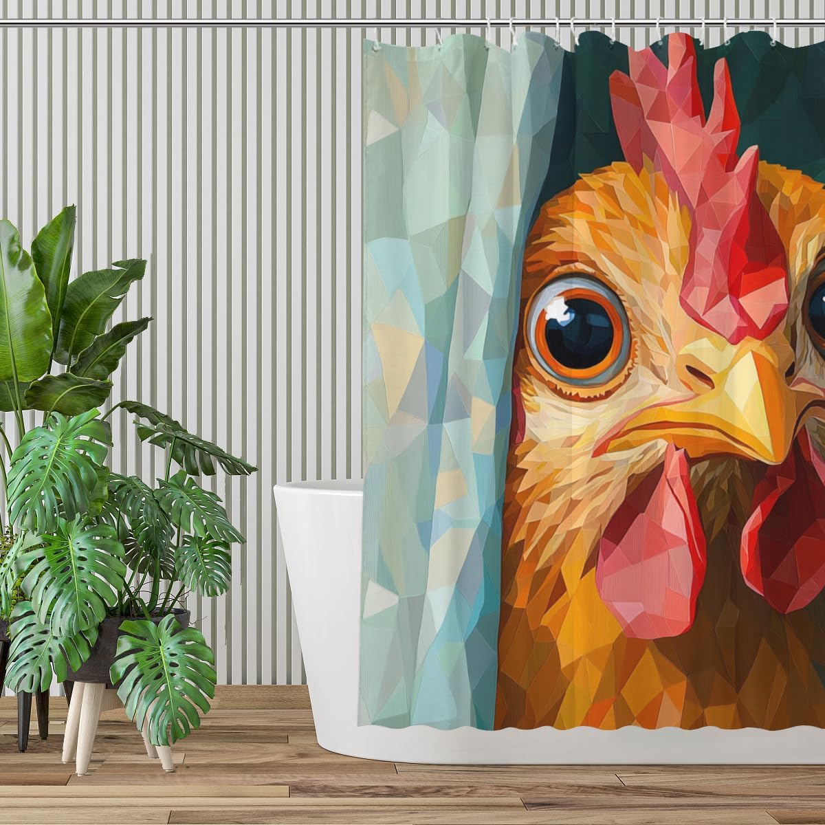 Funny Cute Chicken Shower Curtain, Funny Animals Lovers Gift Bathtub Curtains Set, Vintage Country for Restroom Waterproof Bathroom Decor with 12 Hooks, 72x72 Inches