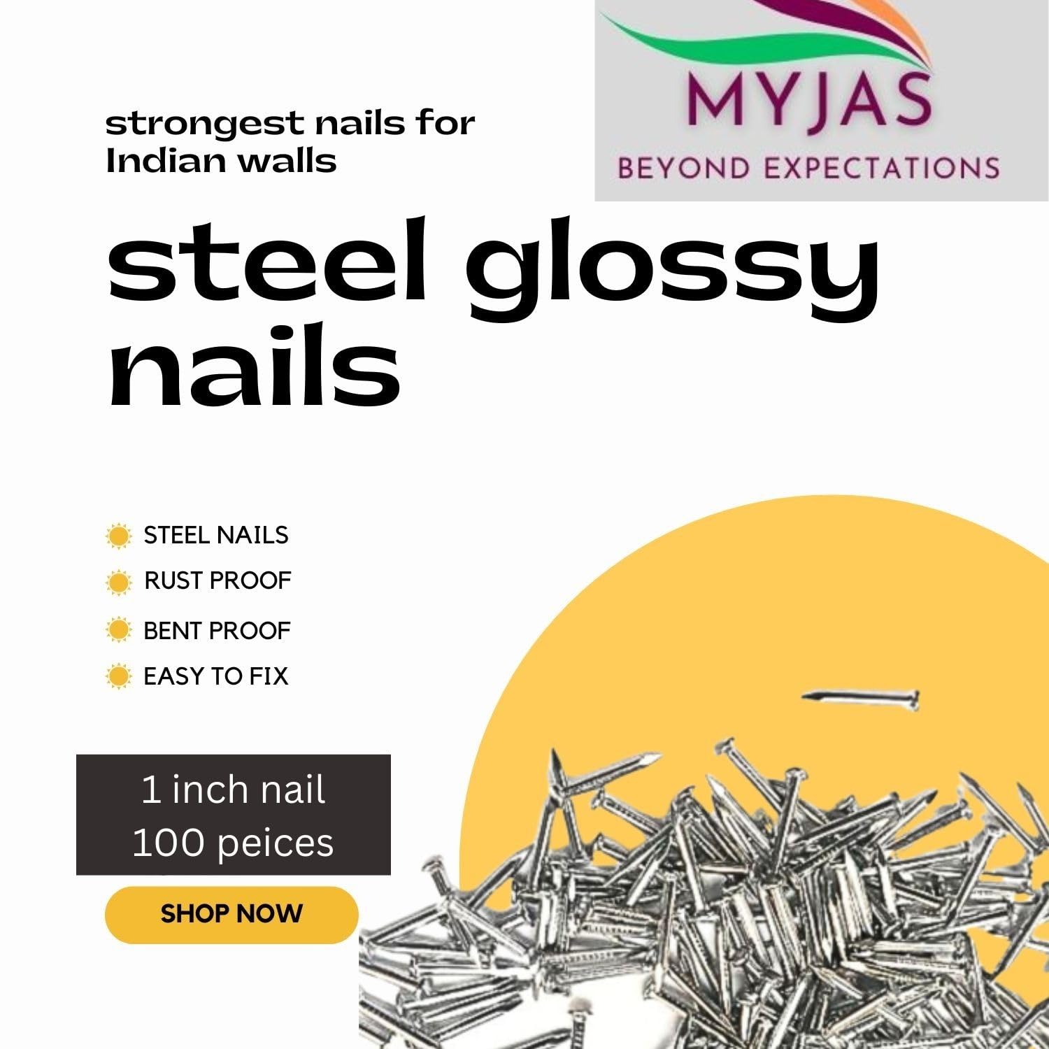 Best Strong Medium Size Hardware keel | Steel Wall Shining Nails | rustproof and Bent Proof Wall Nails for Hanging Photo Frames Picture, DIY Craft (1 inch- 100 peices) — Amazon image 2