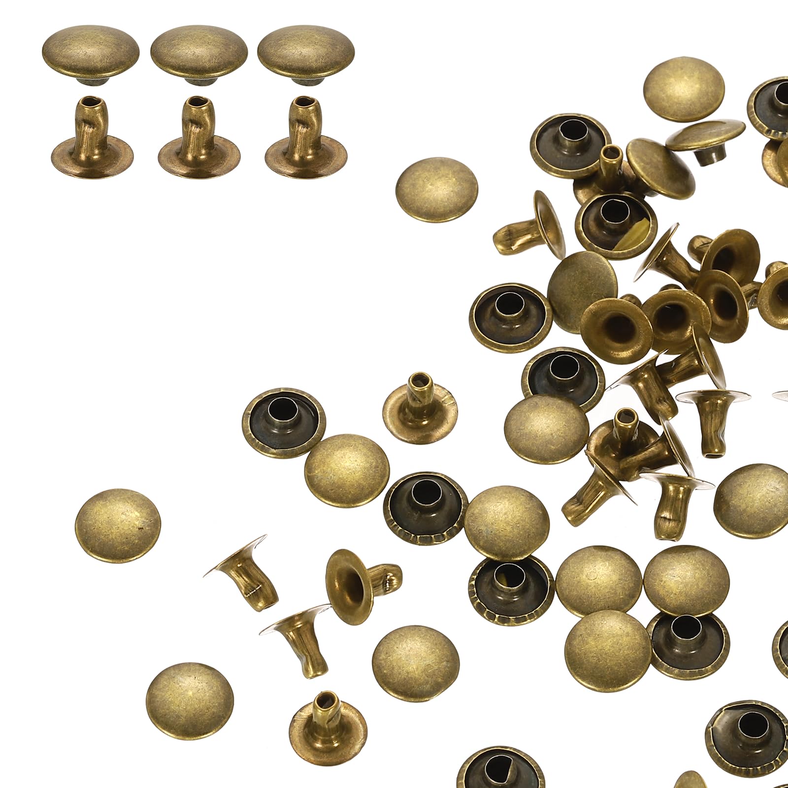 sourcing map 200 Sets Single Cap Rivets 9mm Carbon Steel Round Head Snaps Studs Fasteners Tubular Metal Studs for Leather Craft Repairs Decoration, Bronze