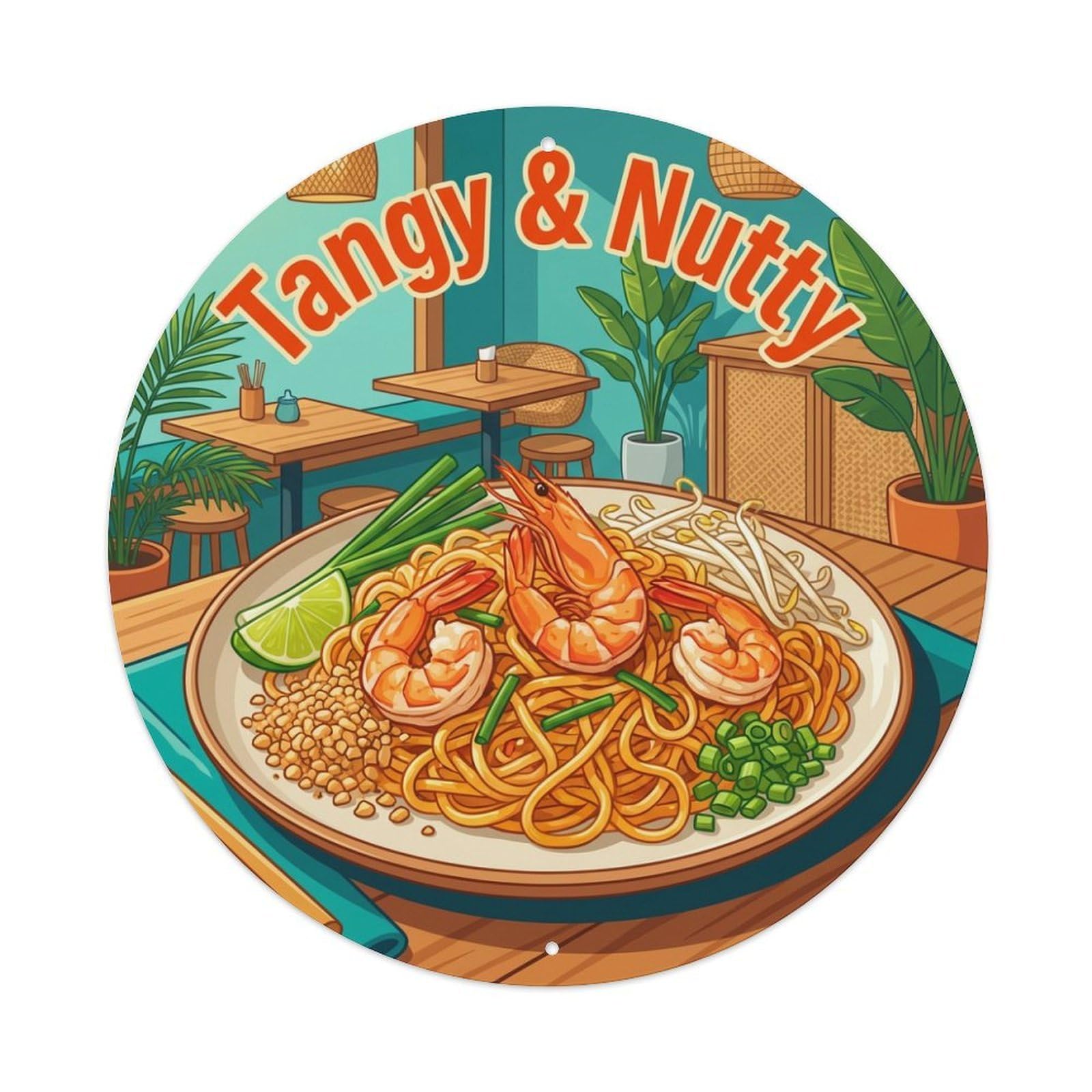 Metal Tin Sign Pad Thai Plate Gourmet Food