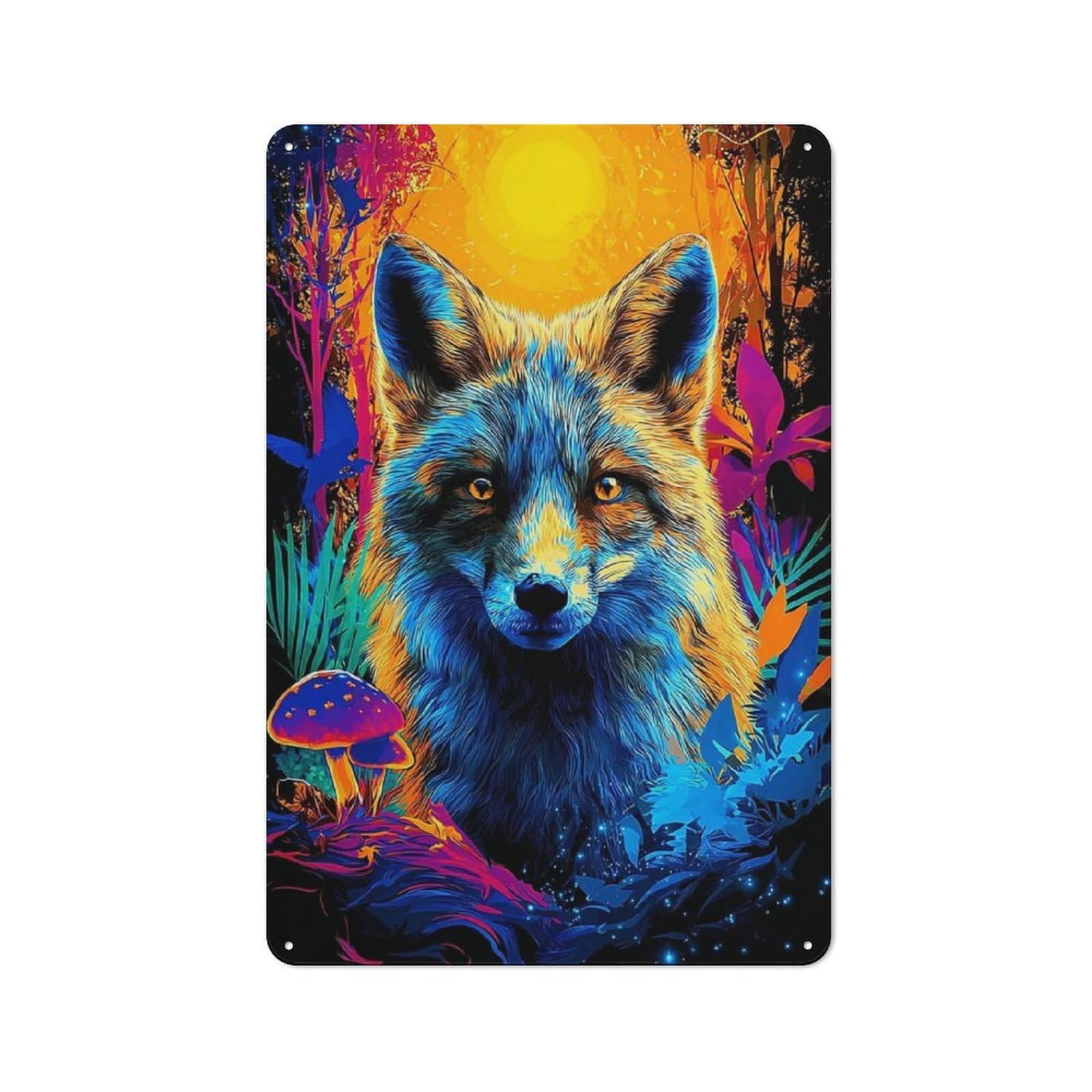 Junmoney Magical Fox In Vibrant Forest Metal Sign 30X20cm, Vintage Bar Wall Plaque For Diner, Restaurant, Shed Or Kitchen