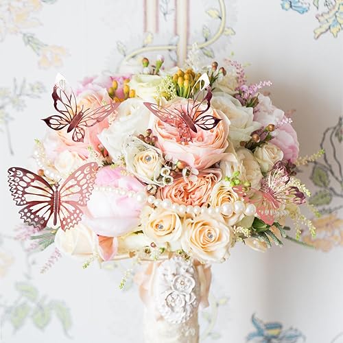 Miniatura 5 de Cieovo Juego de papel de regalo de ramilletes florales, 30 hojas de papel de regalo de flores 48 oro rosa 3D para decoración de pared y 100 ramos de