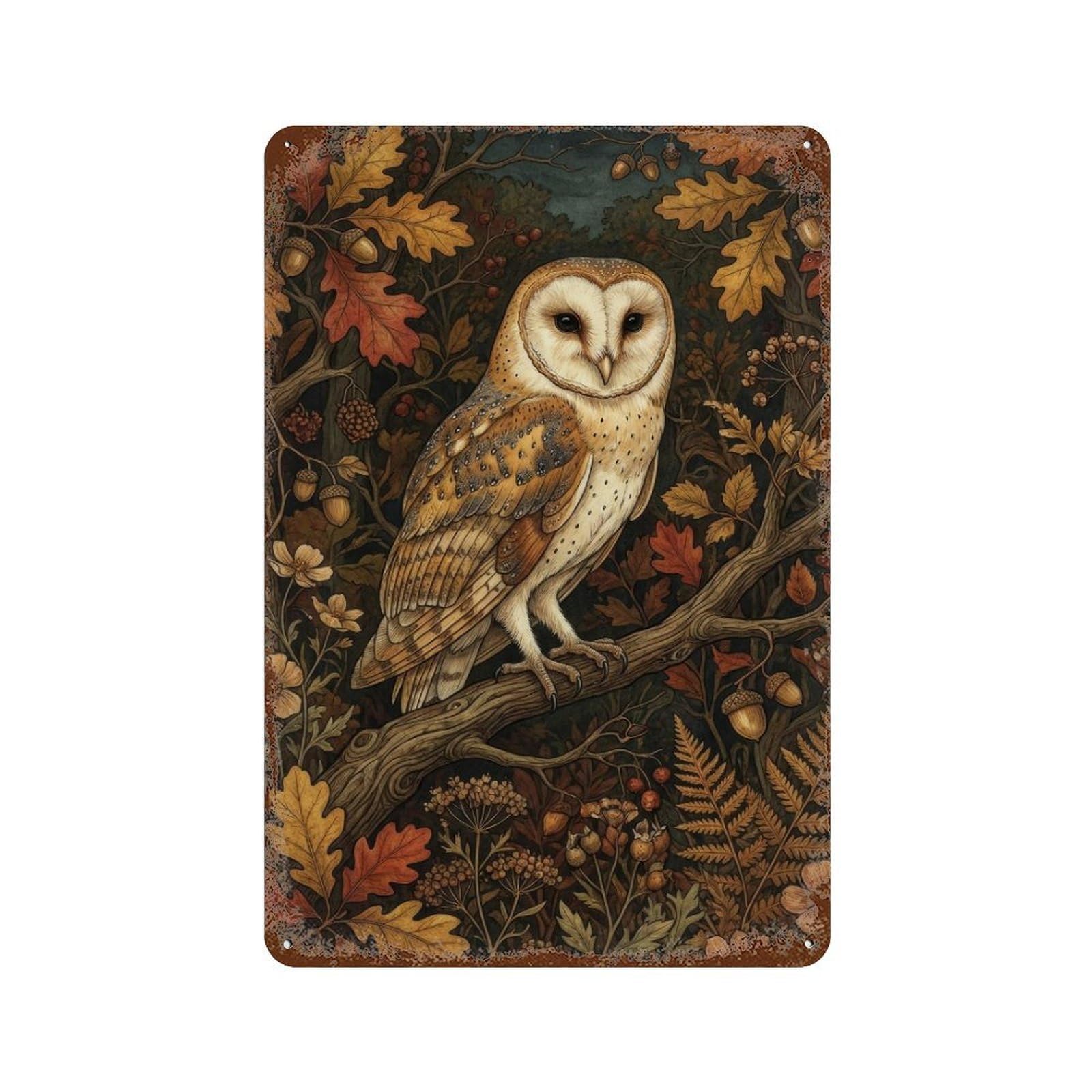 William Morris Barn Owl Autumn Cottagecore Decor Arts And Crafts Bird Illustration Botanical Vintage Nature Wall Decor Art Metal Tin Poster Modern Home Decor Art Home Bar Shop Decorations Vintage Sig