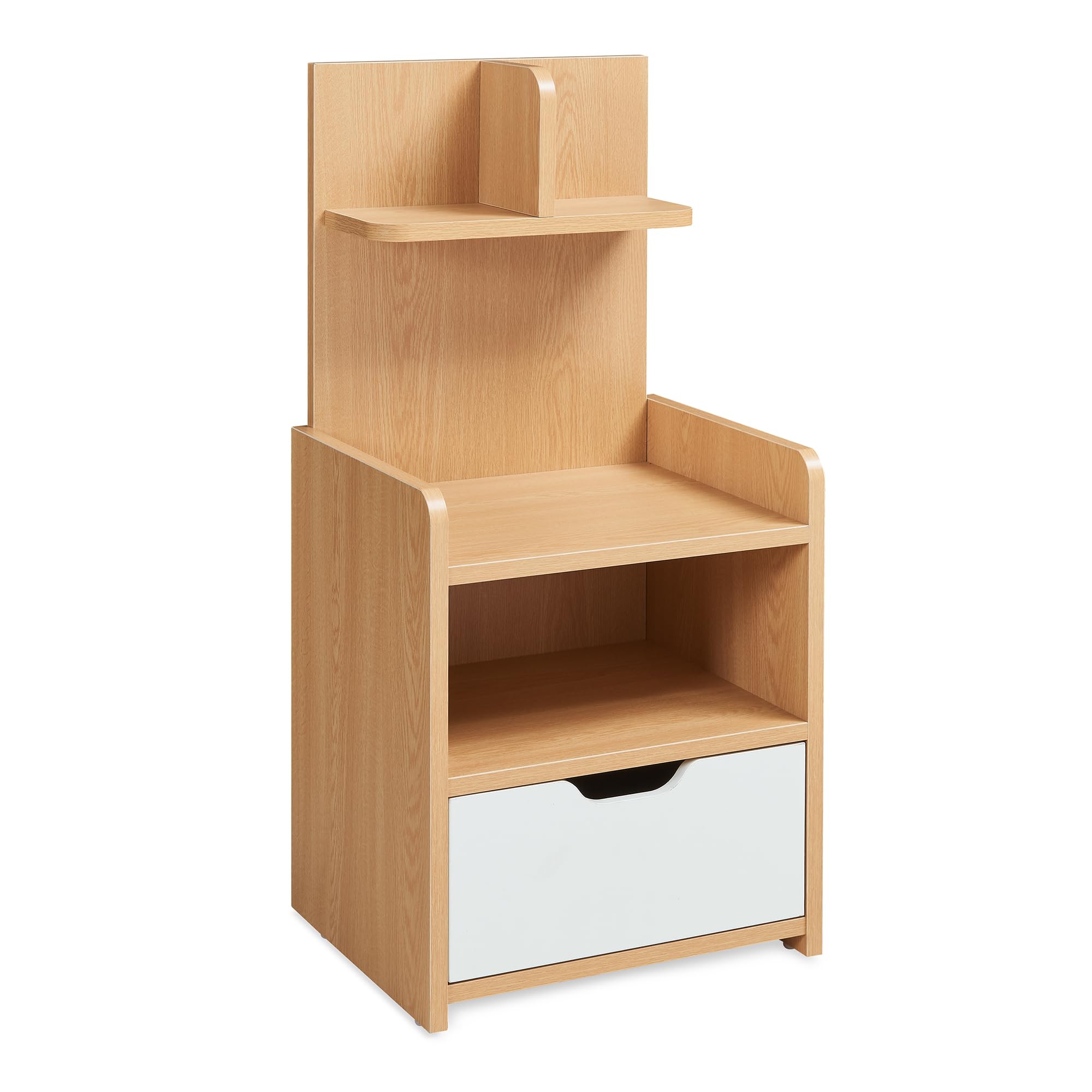 [en.casa] Stolik nocny Bordkak, szafka nocna z półką, szufladą i półką, stolik pomocniczy 75 x 35 x 30 cm, szafka nocna, imitacja dębu / biały