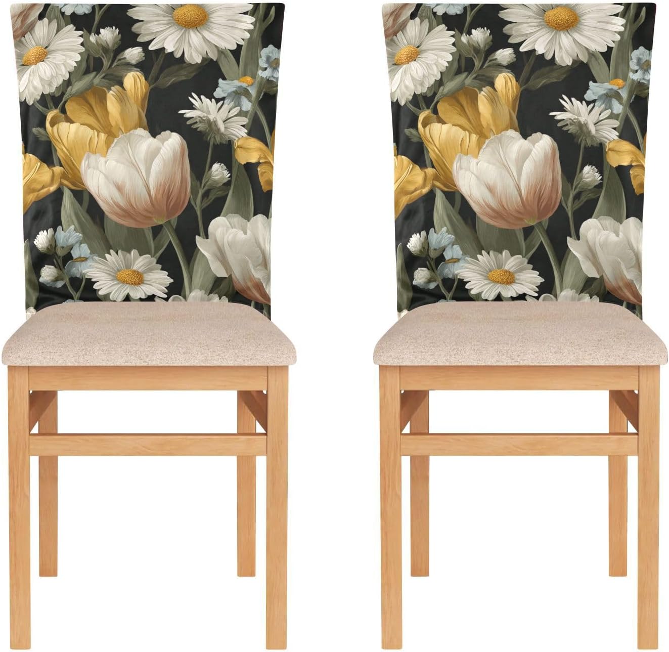 ALAZA Tulips Flowers Daisies Chair Back Cover Set of 6, Washable Reusable Removable Chair Slipcovers Decorative Chair Cover for Home Kitchen Wedding Party