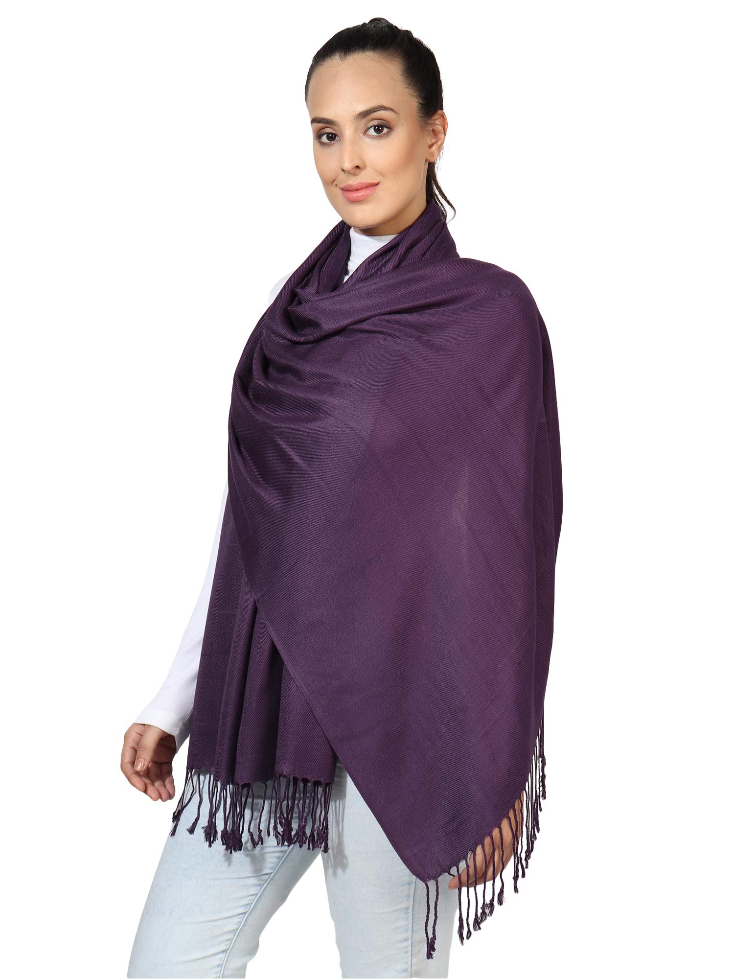 World Of Shawls Women's Aubergine Pashmina Style All Seasons Handcrafted Wrap Shawl Stole Scarf (Aubergine)