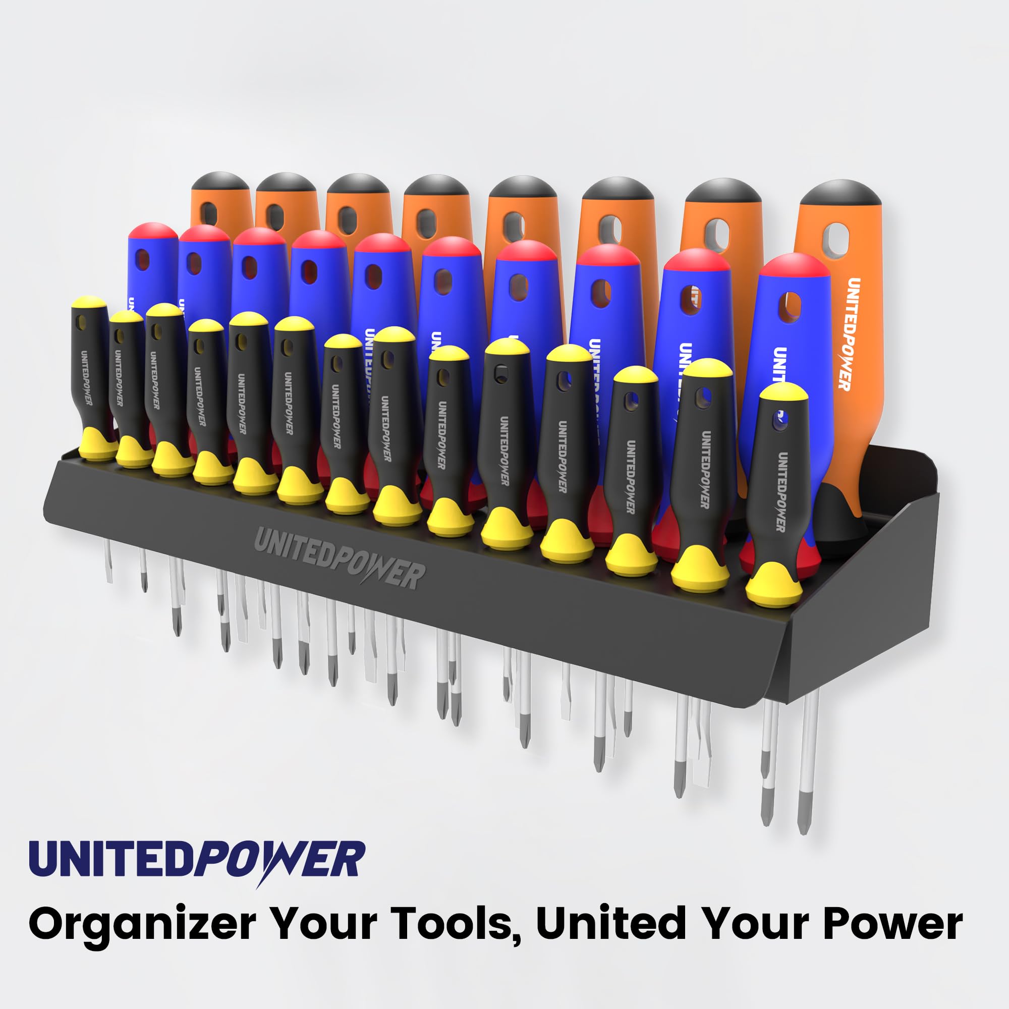 UNITEDPOWER Uchwyt na śrubokręt, uchwyt ścienny do przechowywania, organizer do warsztatu, szopy, garażu, domu, przechowywania do 32 śrubokrętów lub małych narzędzi