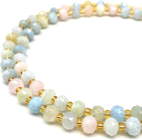 Miniatura 2 de ABCGEMS - Turmalina de cereza brasileña en cuentas de lepidolita (una revolucionaria técnica triangular de corte de diamante aporta un aspecto de