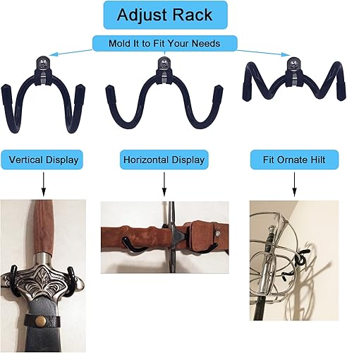 Vista 3 de YYST Mini espada ajustable, gancho de pared, soporte de pared para espada, daga, hacha, hoja de llave, etc. - 4/PK- sin pantalla vertical de espada
