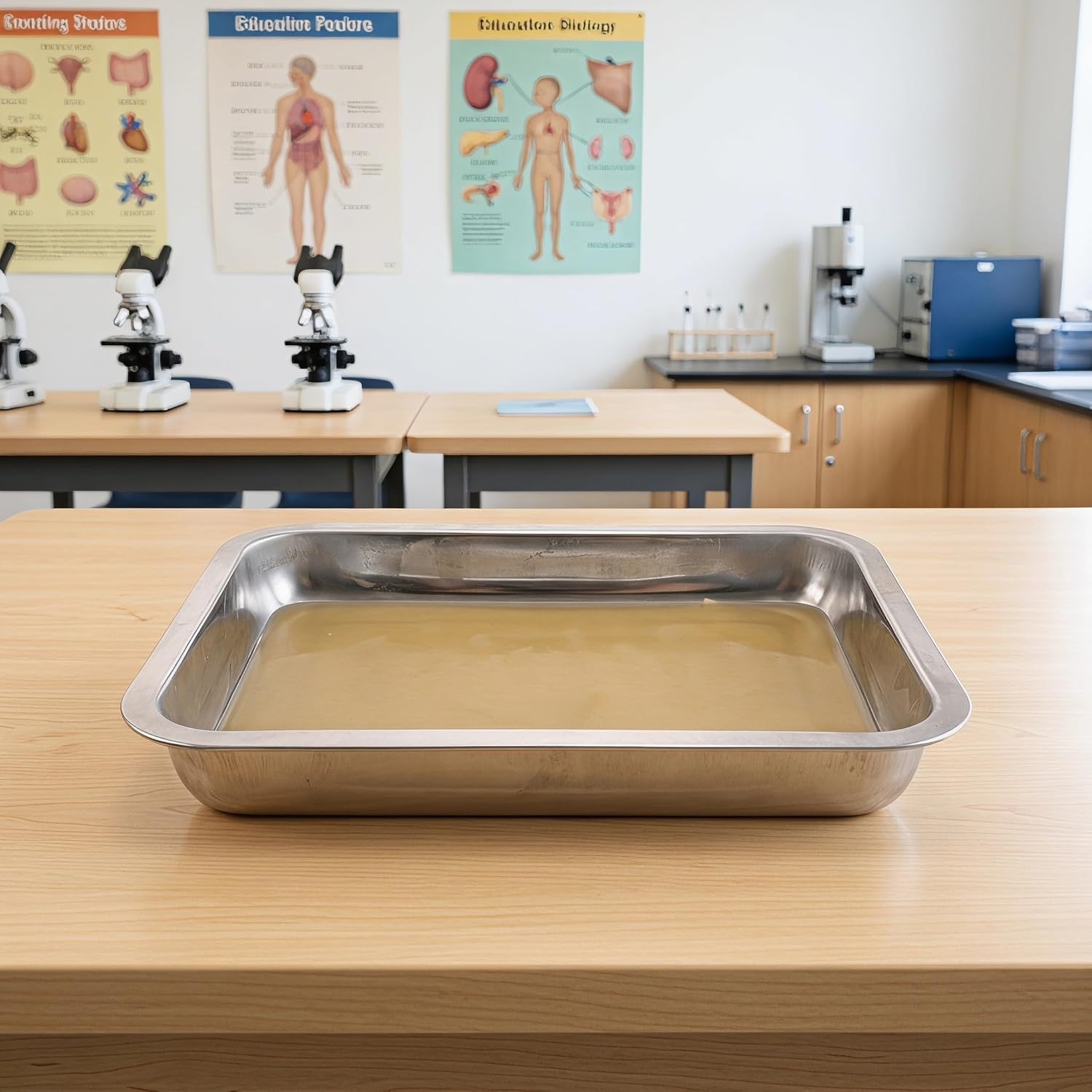 Stainless Steel Dissecting Plate with Wax Lined Surface and Raised Edges, Sturdy Biology Dissection Equipment for Laboratory Use, for Students and Science Lab Instruments