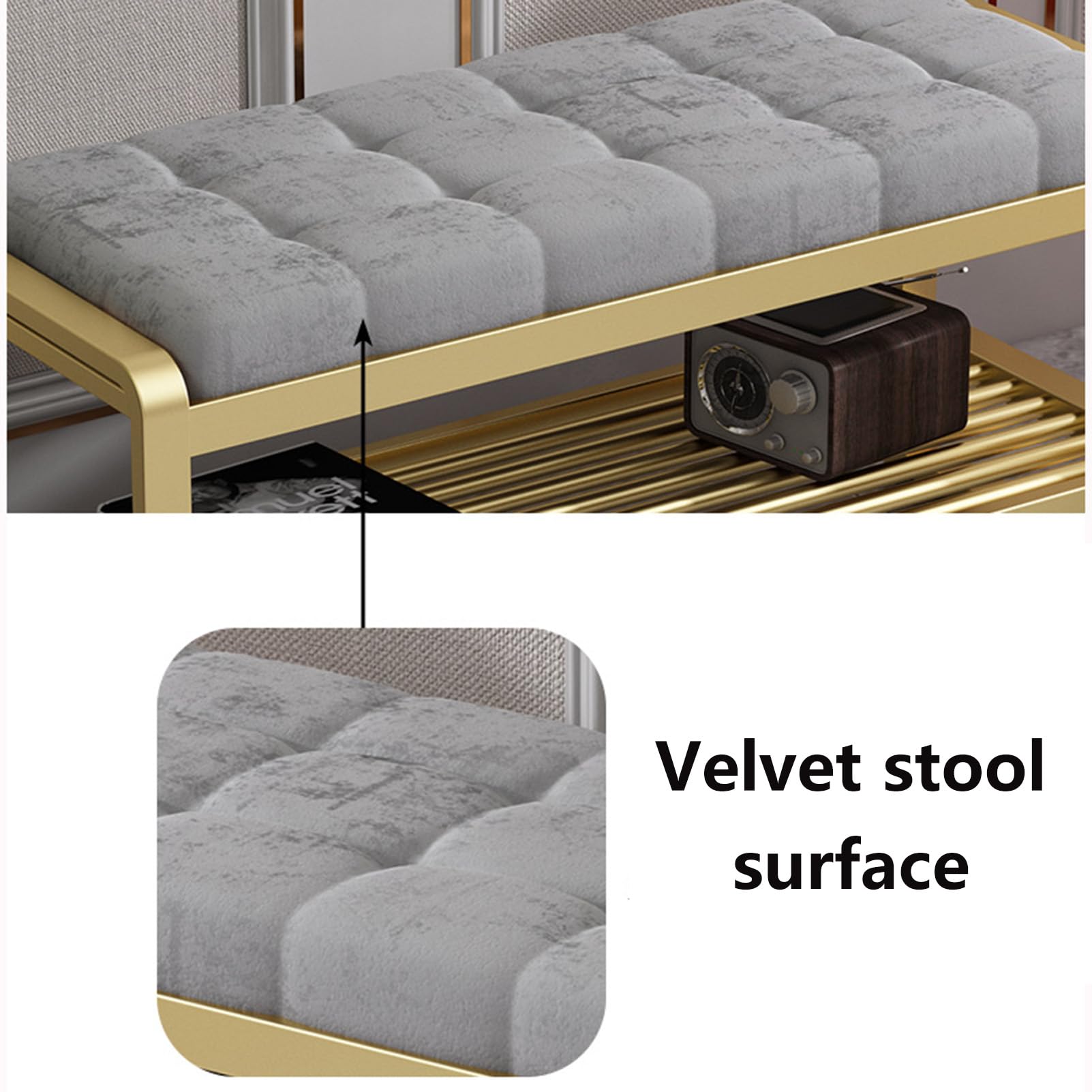 Banco de Madera con Almacenamiento y cojín para Entrada Zapatero de Dos Niveles para Sala de Estar Elegante Mueble de Pasillo Asiento Funcional para Entrada (60 x 35 x 45 cm)