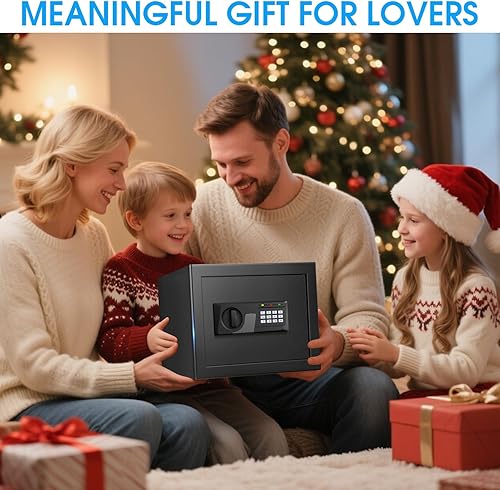 Miniatura 9 de Caja fuerte pequeña para el hogar, caja de seguridad con teclado programable, llaves de repuesto y estante extraíble, cajas fuertes para el hogar