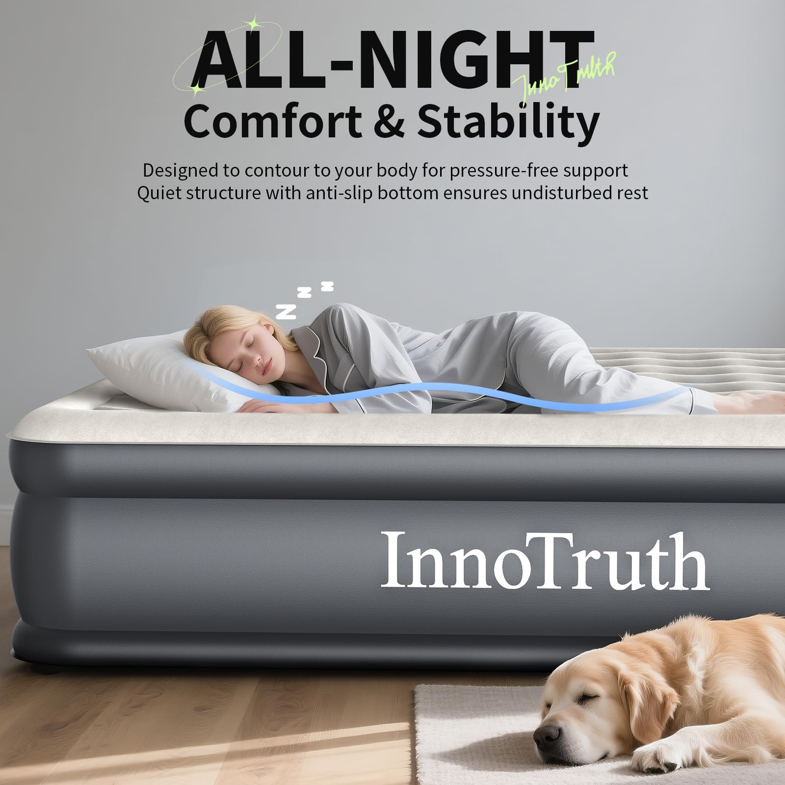 InnoTruth Cal King Luftmatratze mit integrierter Pumpe, Luftmatratzen, 45,7 cm (18 Zoll), für Gäste und Zuhause, ideal für Zuhause und Camping im Freien