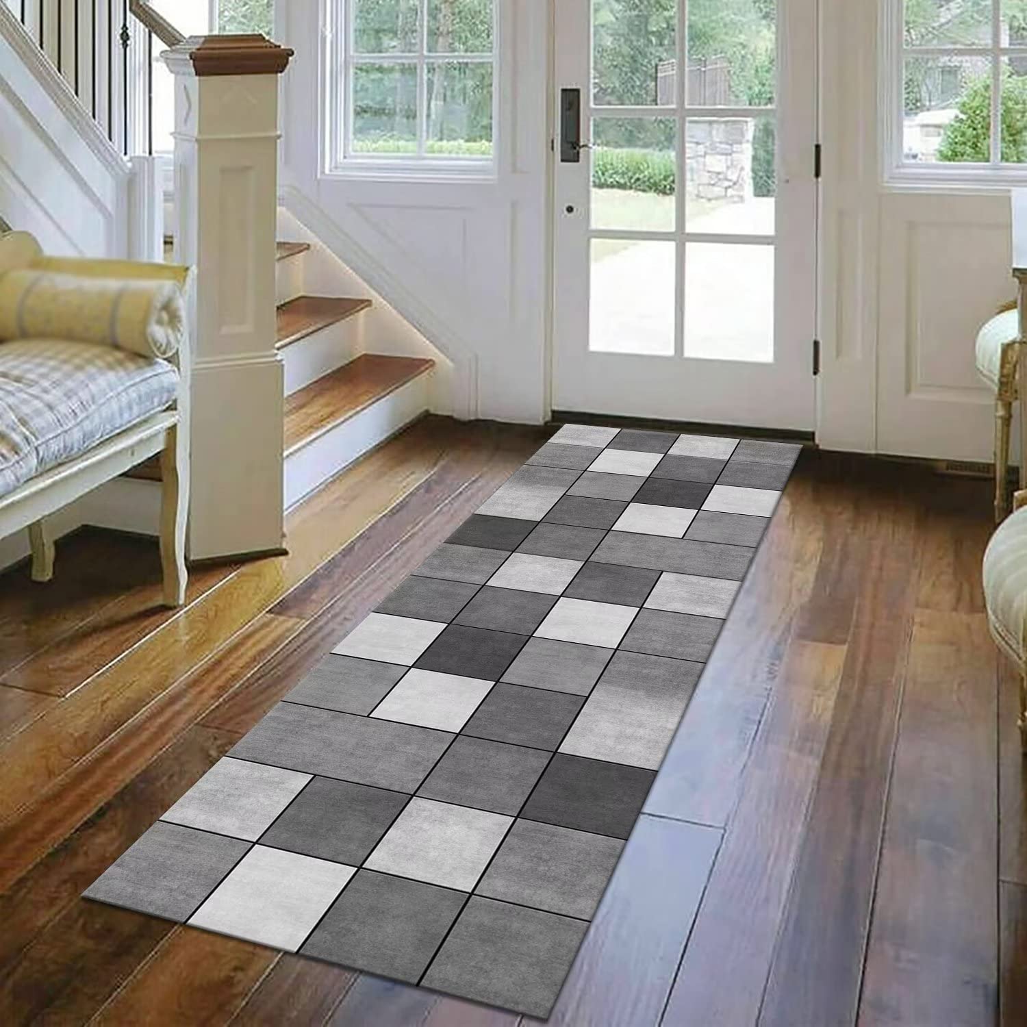 Tappeto Passatoia per Corridoio Antiscivolo Lavabile tappeto cucina Moderno Tappeti Runner 80X240CM Grigio Nero Disegno Tappeto Runner ingresso interno Soggiorno Antimacchia Tappetino per metro