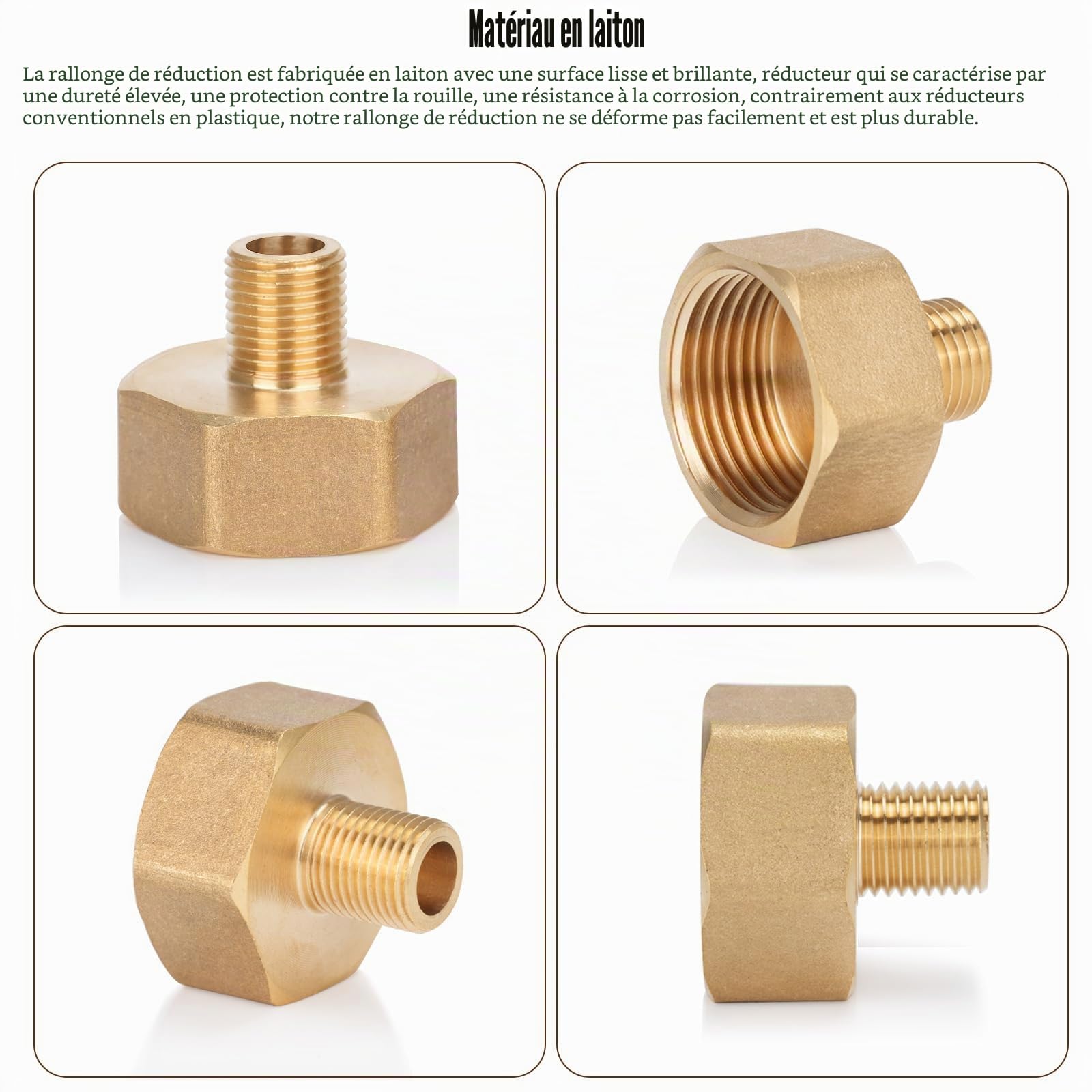 Lot de 2 adaptateurs réducteurs en laiton AG/IG 1/8" mâle vers 1/2" femelle | Convertisseur de connexion de tuyau durable avec joint en caoutchouc pour systèmes eau/gaz/liquide