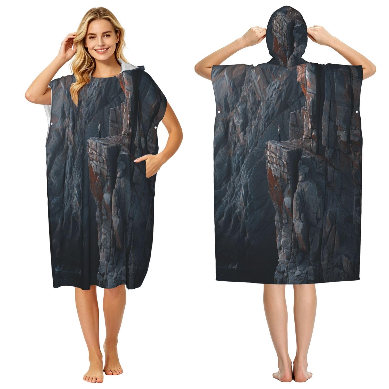 DTHKJNLSF Steep Cliff Adult Hooded Beach Poncho Towel