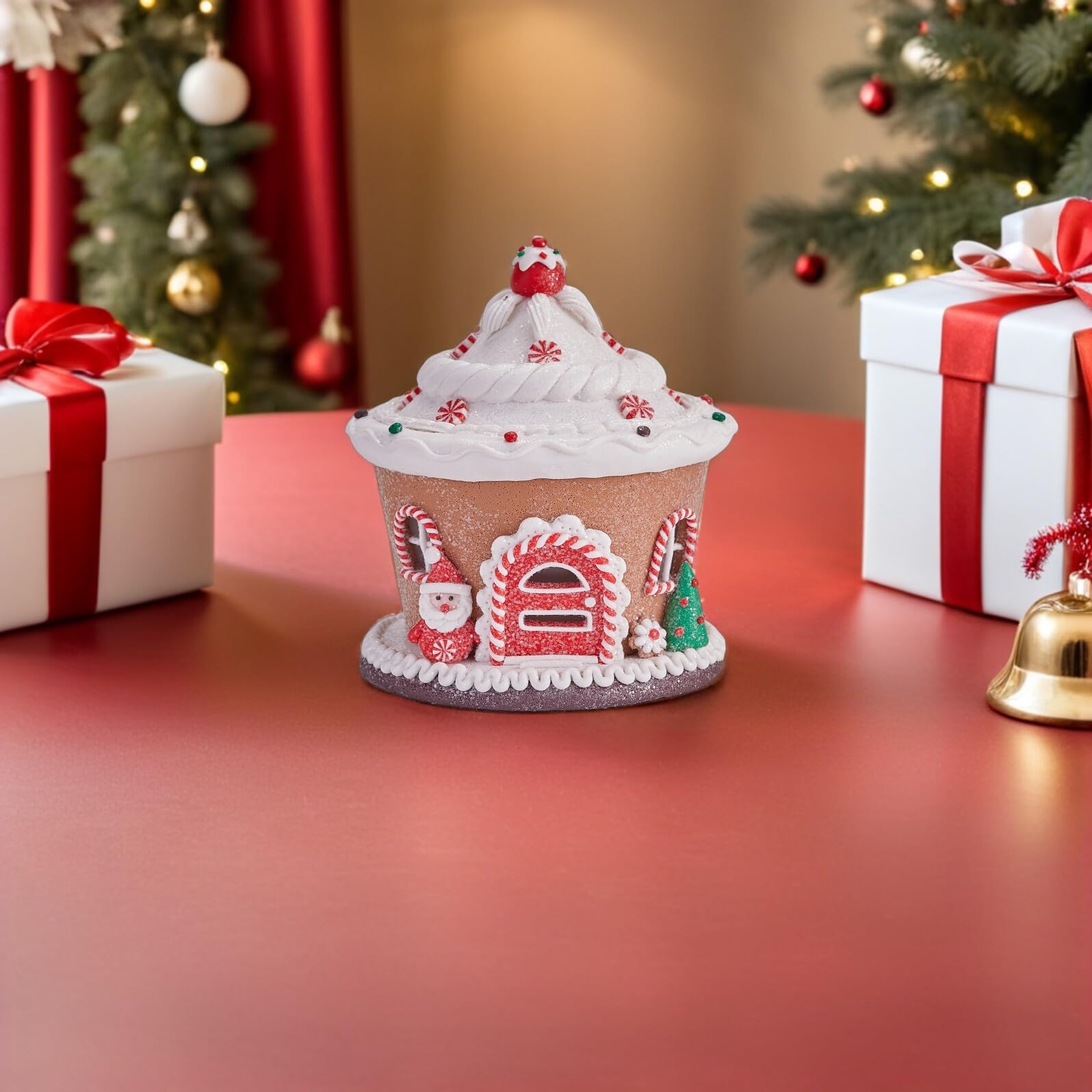 BESPORTBLE Centrotavola Natale Castello in Resina con Luce LED Decorazione Tavolo Festiva per Case di Villaggio Miniatura e Ornamenti Natale Rustici