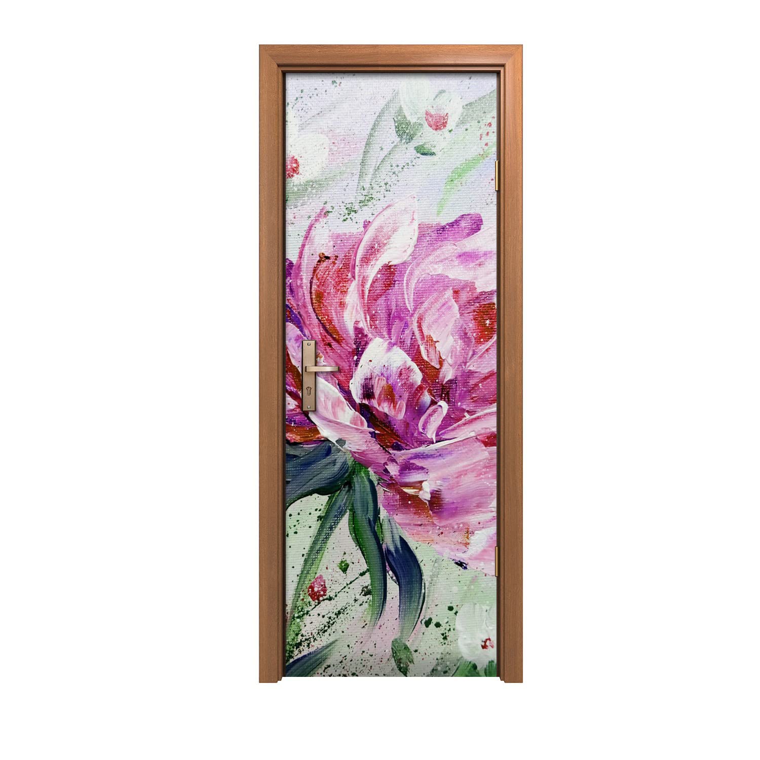 Autocollant de porte fleurs peinture 70x200cm décoration murale adhésive pivoine