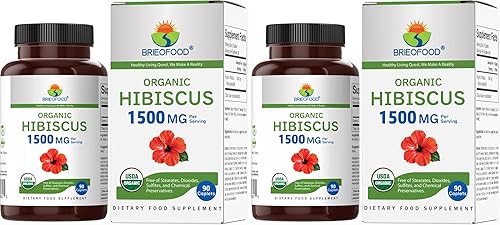 Miniatura 7 de Brieofood Hibisco orgánico 1500 mg, 45 porciones, vegetariano, sin gluten, 90 tabletas vegetarianas