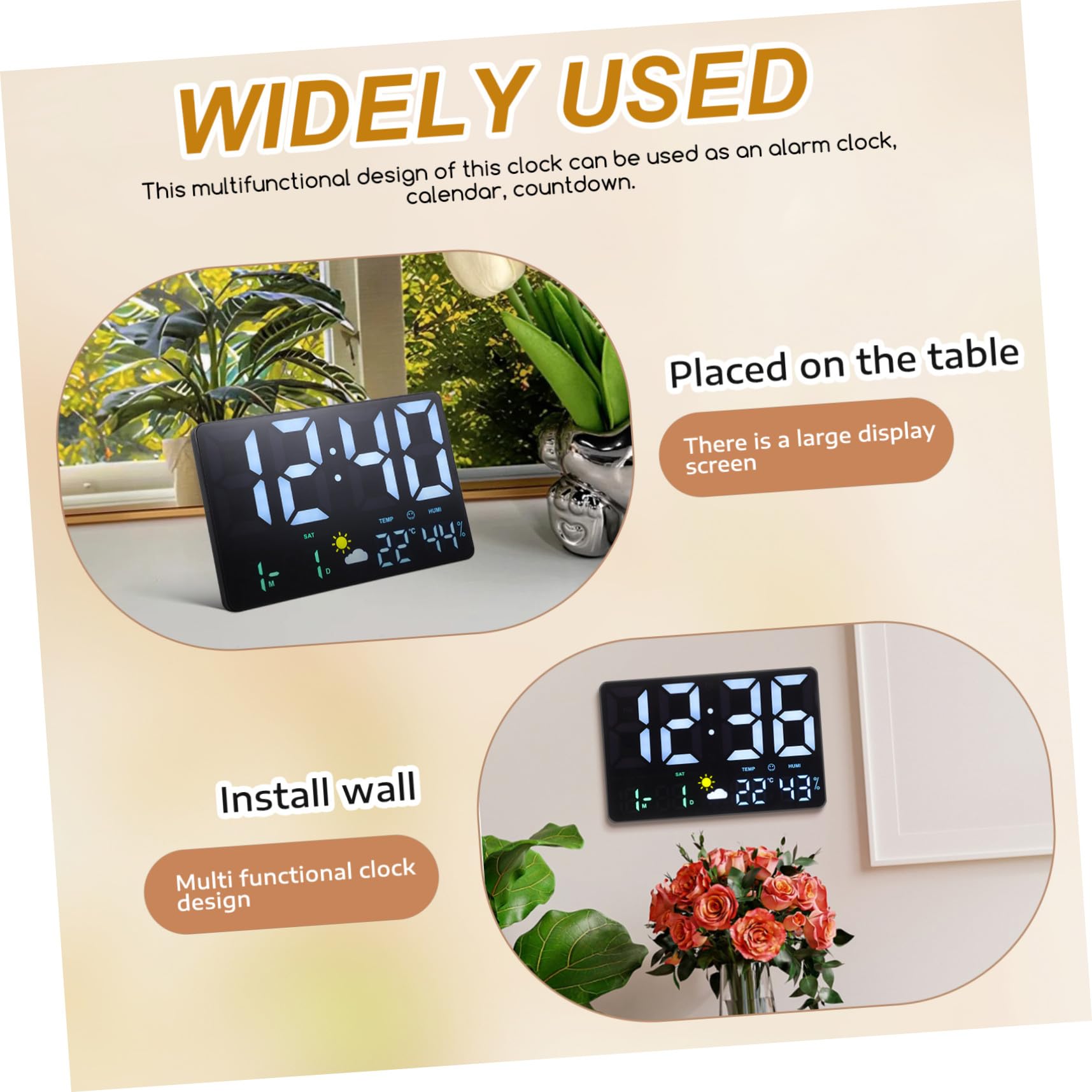 PRETYZOOM Reloj de Pared Digital LED Grande Temperatura y Humedad