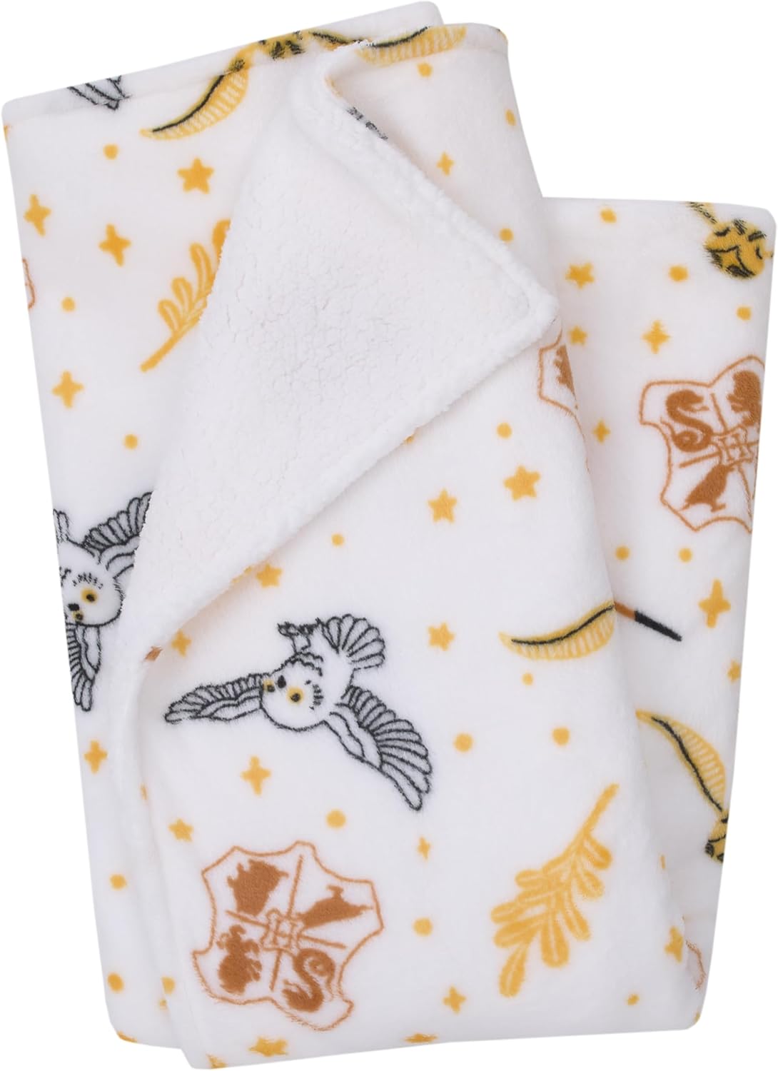 Warner Brothers Harry Potter White, Gold, and Tan Super Soft Sherpa Baby Blanket