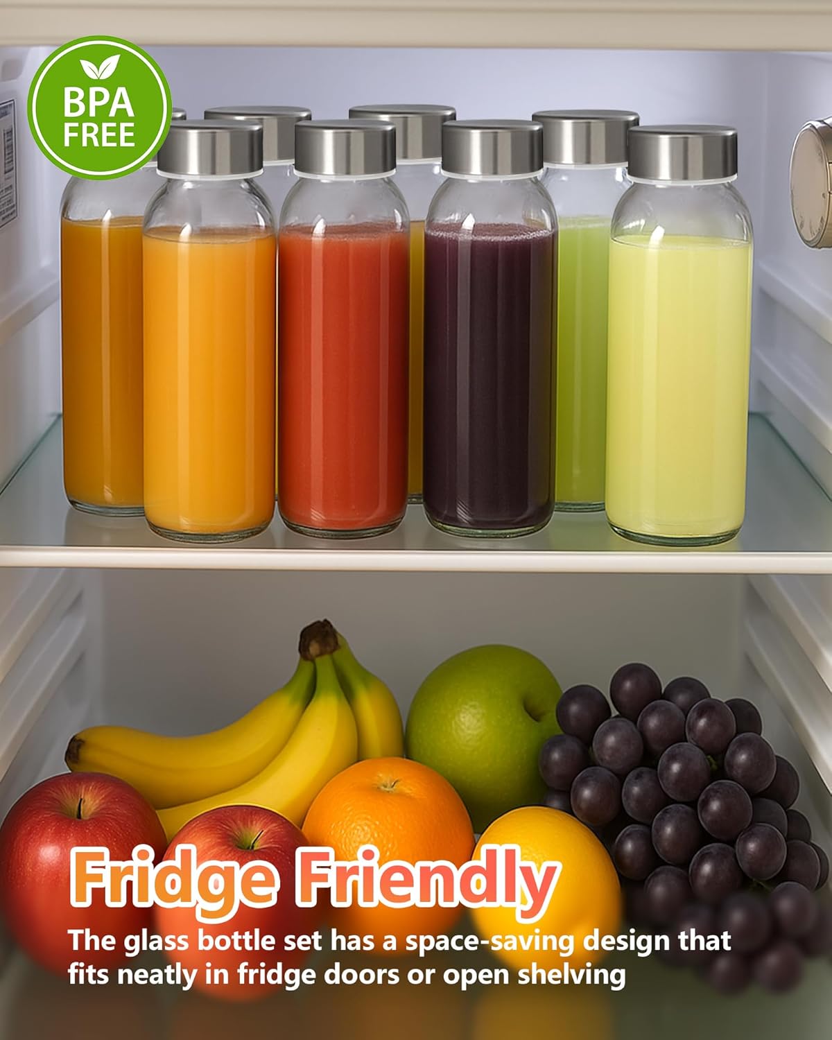 Zukro Glass Juice Bottles 10.5 oz, 6 Pack Reusable Small Clear Water Container With Stainless Steel Lids & Straw for Juicing, Smoothie, Travel, Homemade Drinks, Fridge, Leak Proof & BPA Free - Image 7