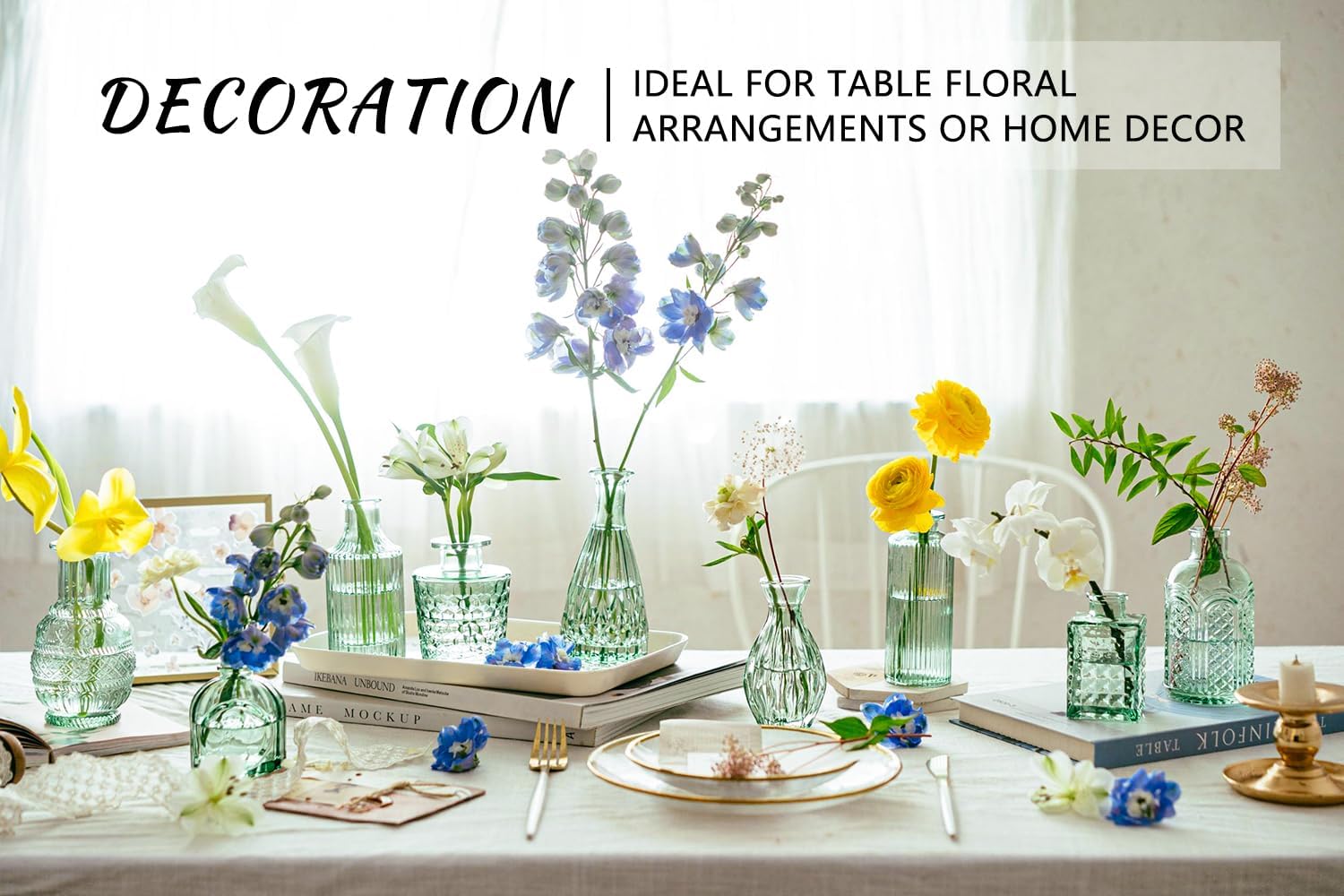 Glass Bud Vase Set, 16pcs Small Green Flower Vases for Table Centerpieces in Bulk, Mini Vintage Vase for Wedding, Home, Table Decoration - Image 3